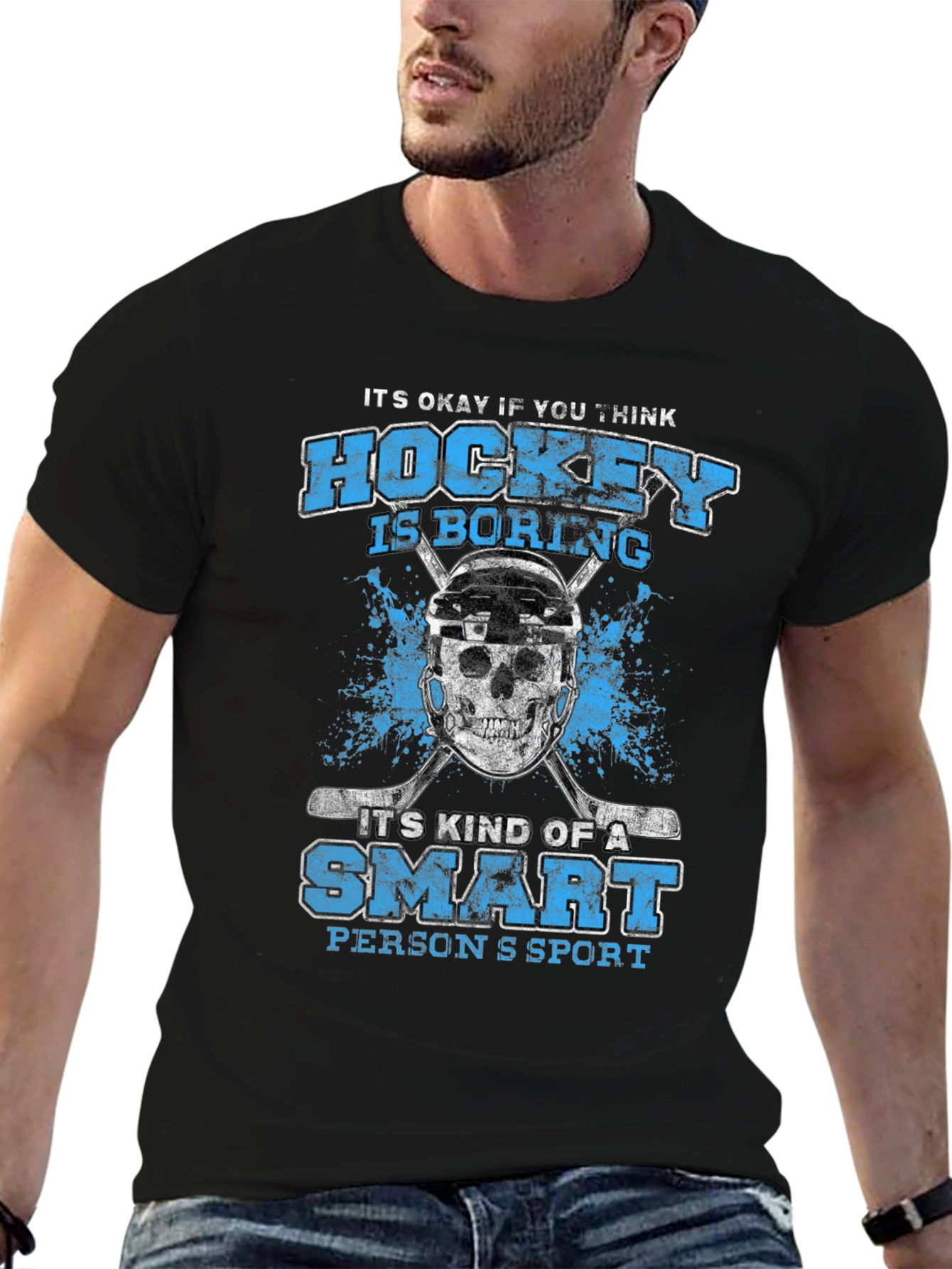 Black Hockey is a Smart Person's Sport T-Shirt view 6