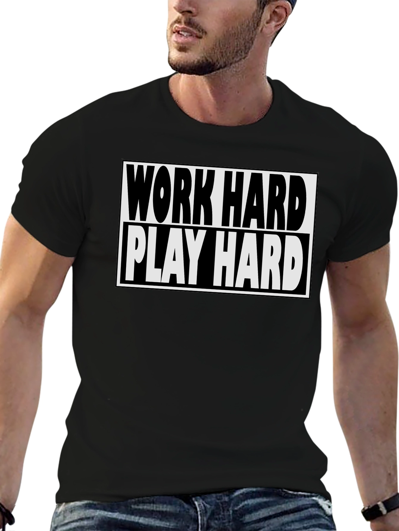 Black Work Hard Play Hard Black T-Shirt view 6