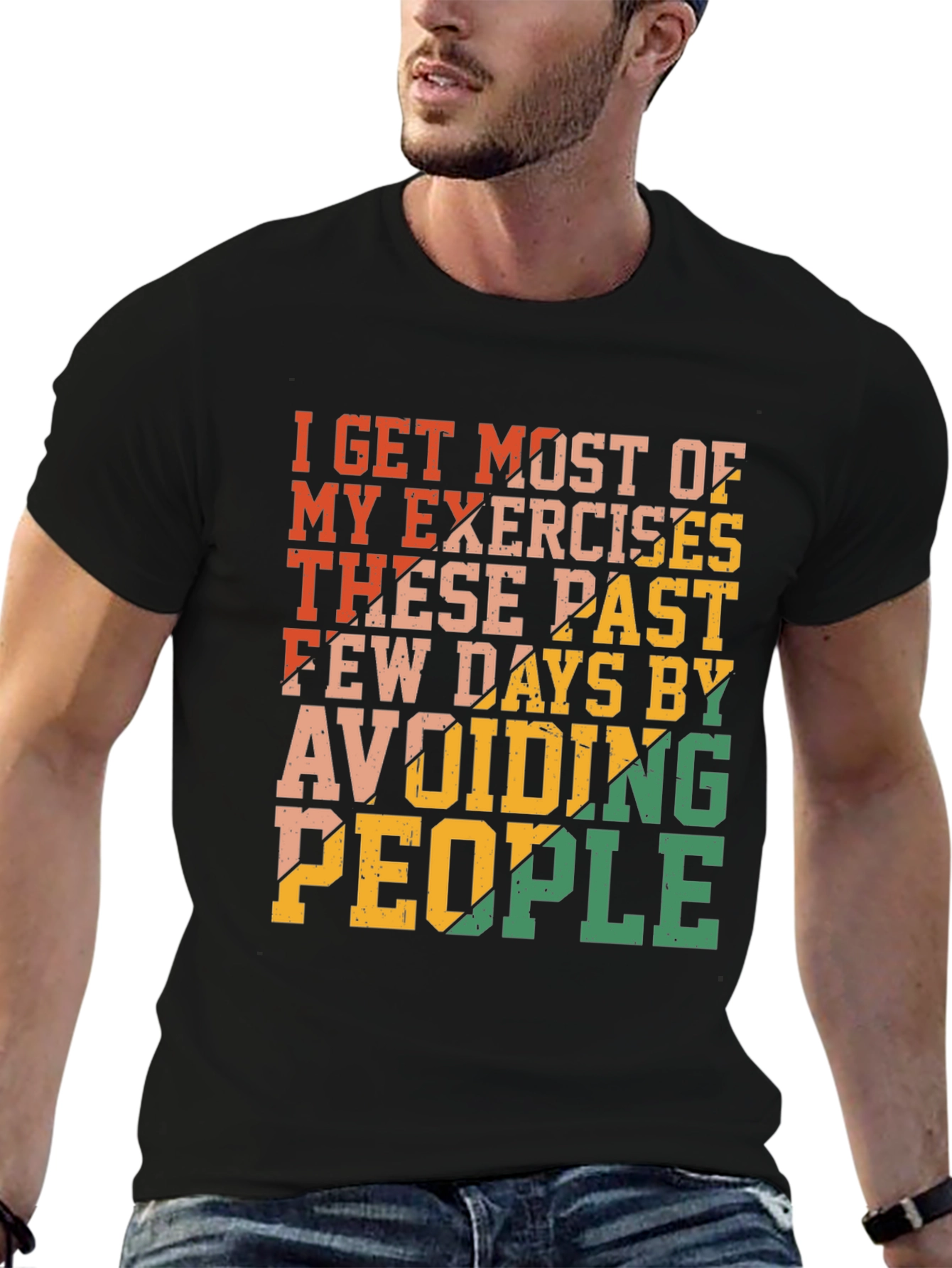 Black Funny Exercise Avoid People Graphic T-Shirt view 6
