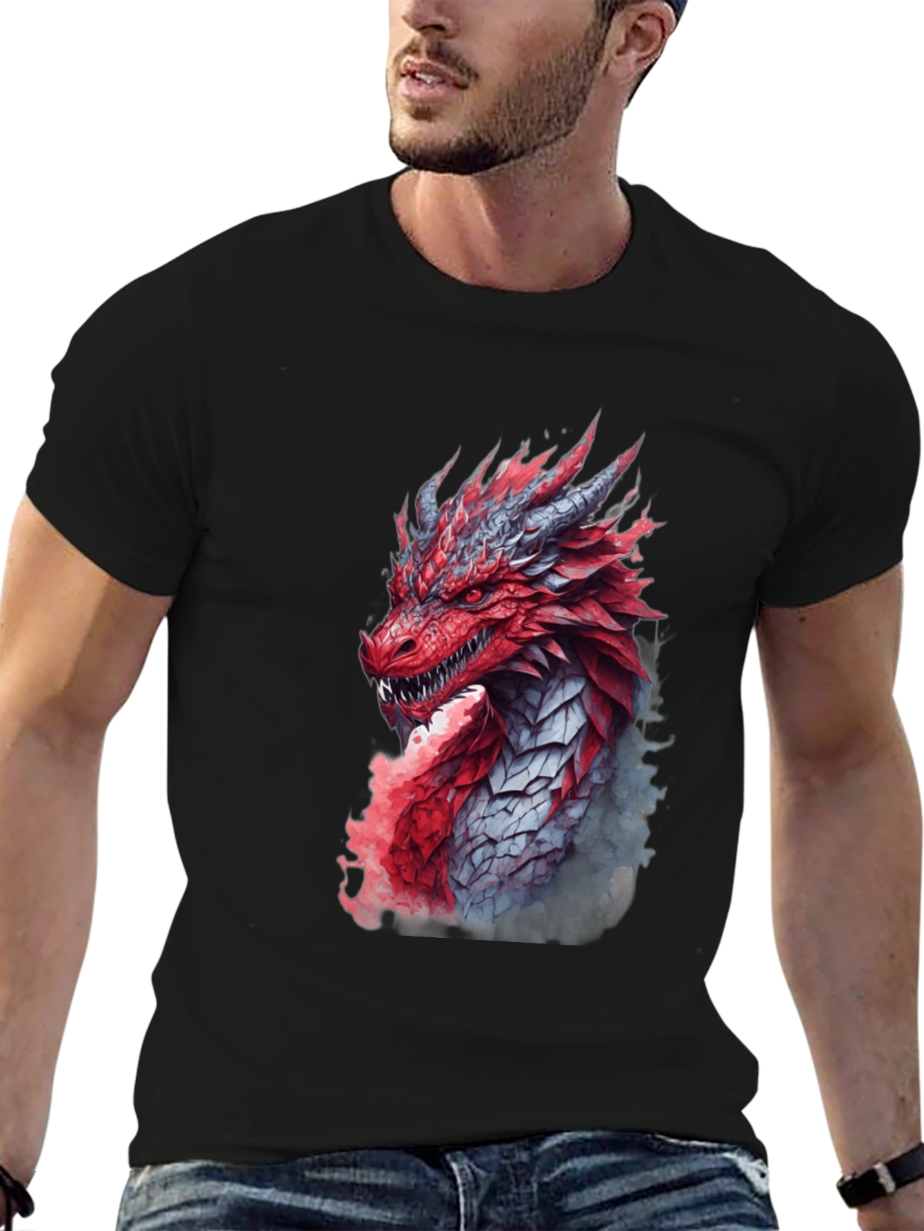 Black Dragon Graphic Print Black T-Shirt view 6