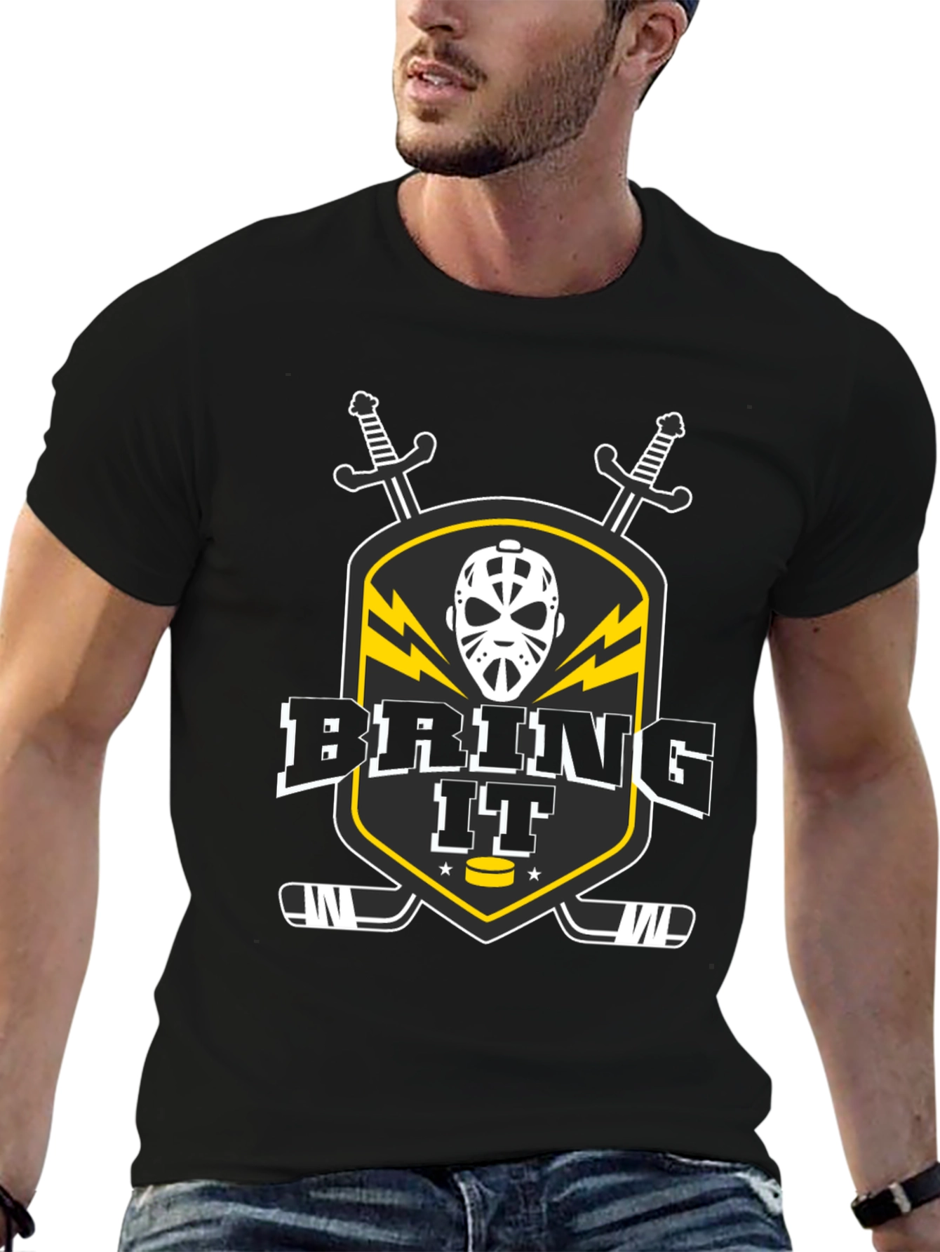 Black Bring It Hockey Graphic T-Shirt view 6