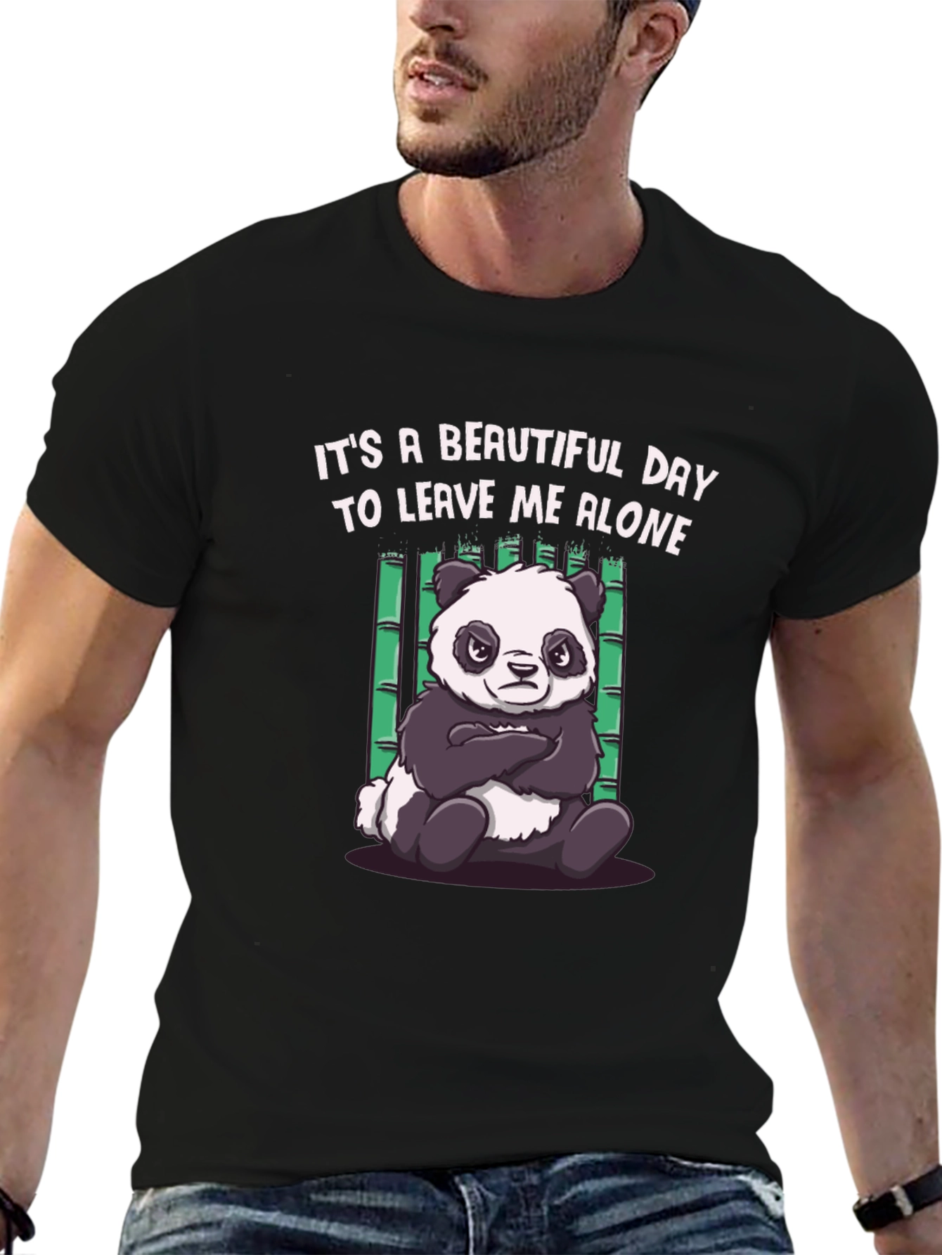 Black Grumpy Panda Graphic Tee - Leave Me Alone T-Shirt view 6