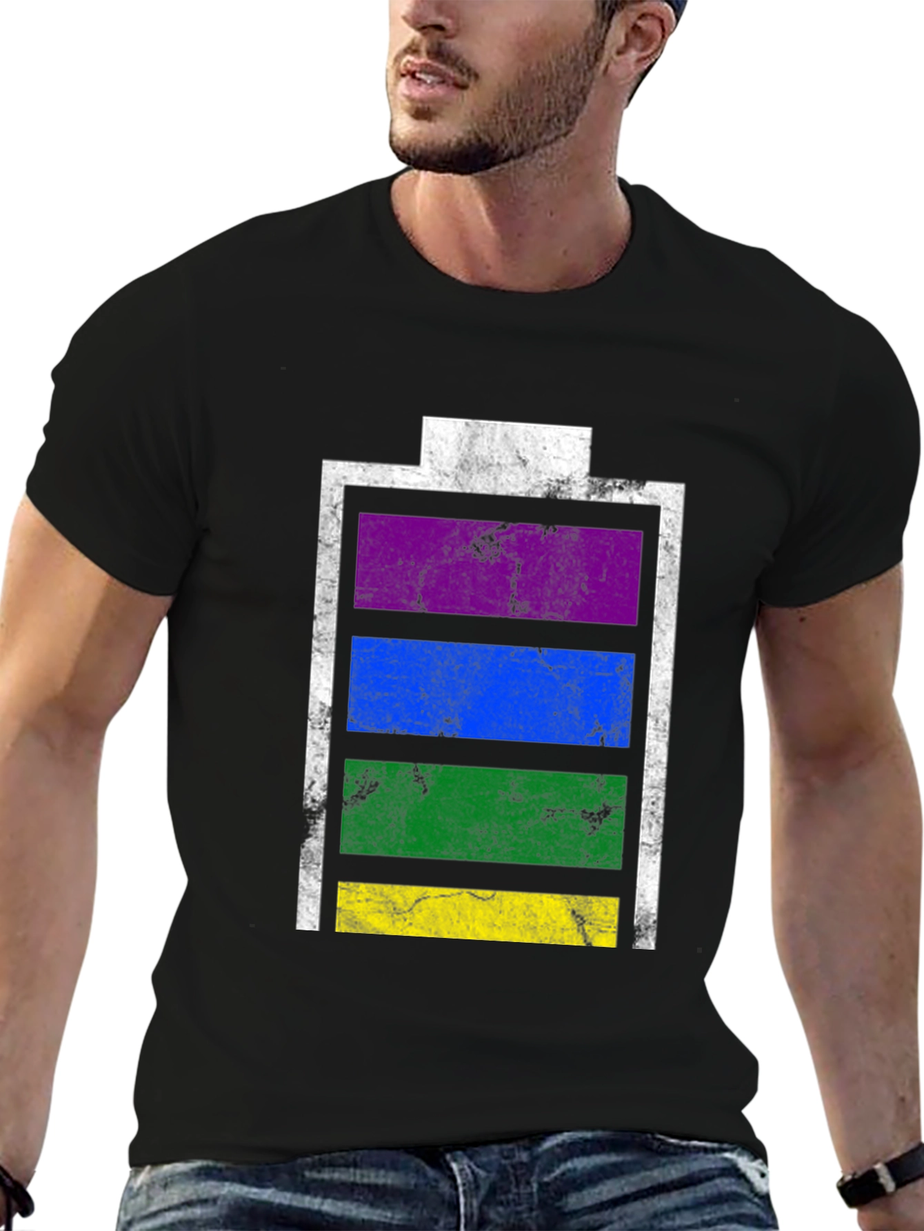 Black Vintage Battery Pride T-Shirt - Black Cotton Blend view 6