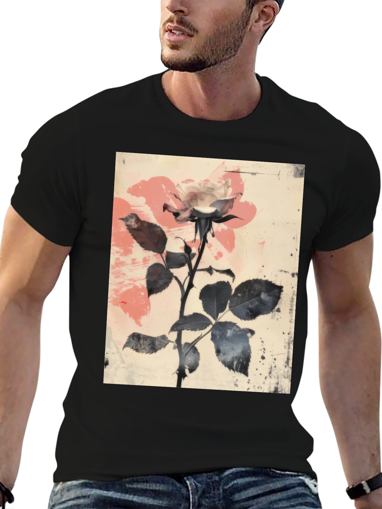 Black Floral Rose Graphic Tee - Black view 6
