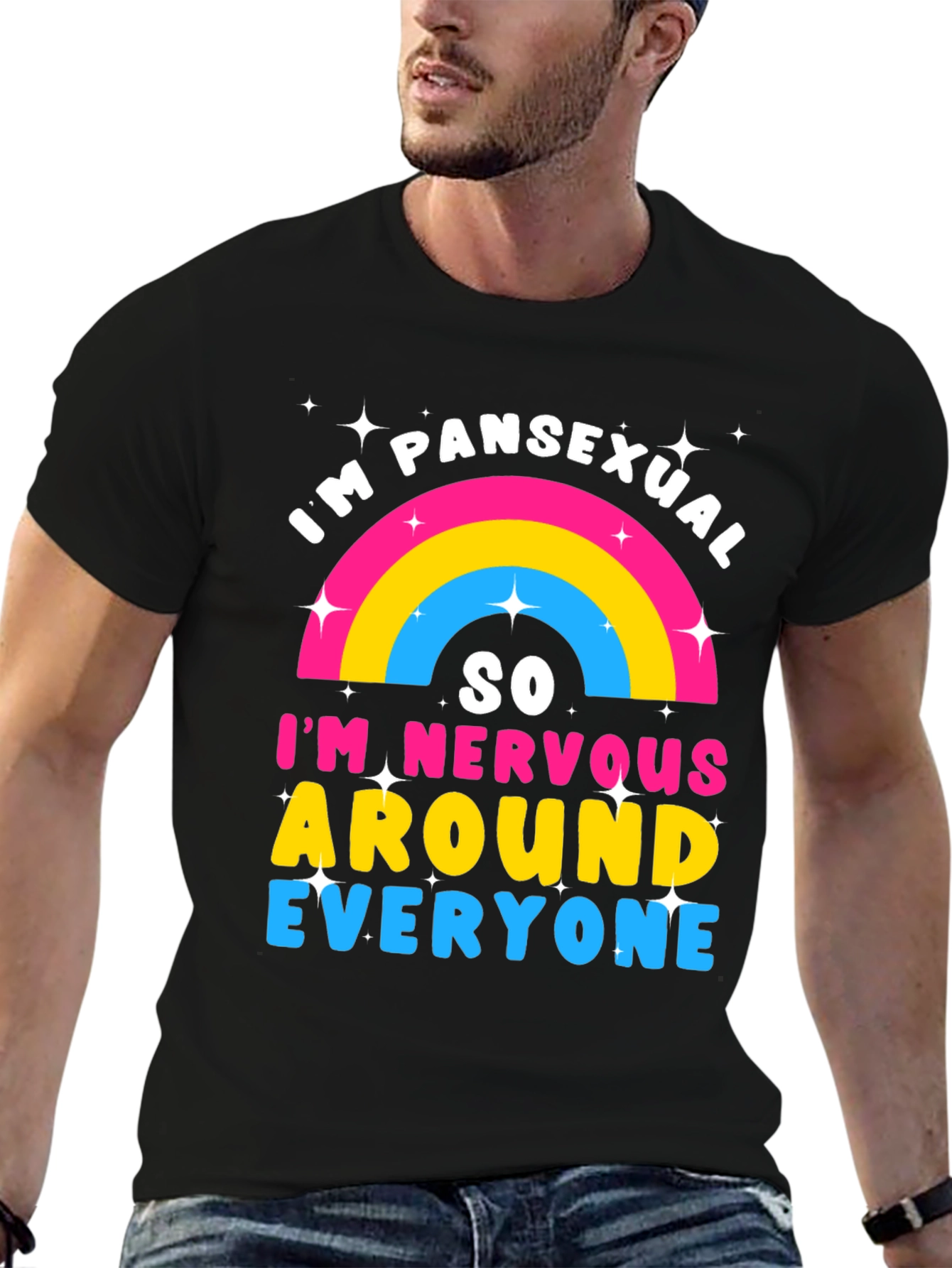 Black Pansexual Pride T-Shirt - Nervous Around Everyone! view 6