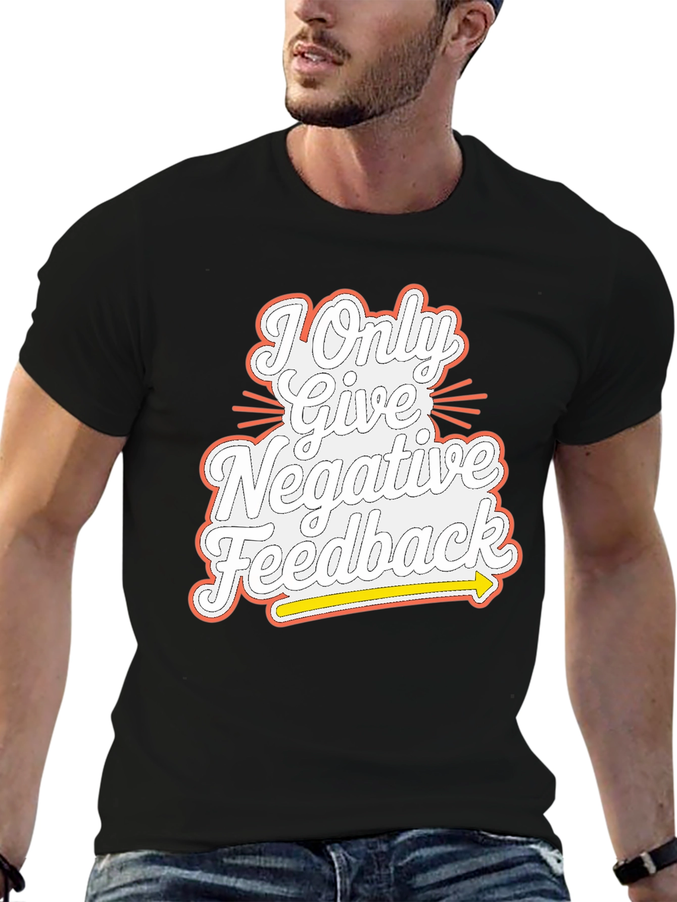 Black Negative Feedback Graphic Tee - Mens Funny T-Shirt view 6