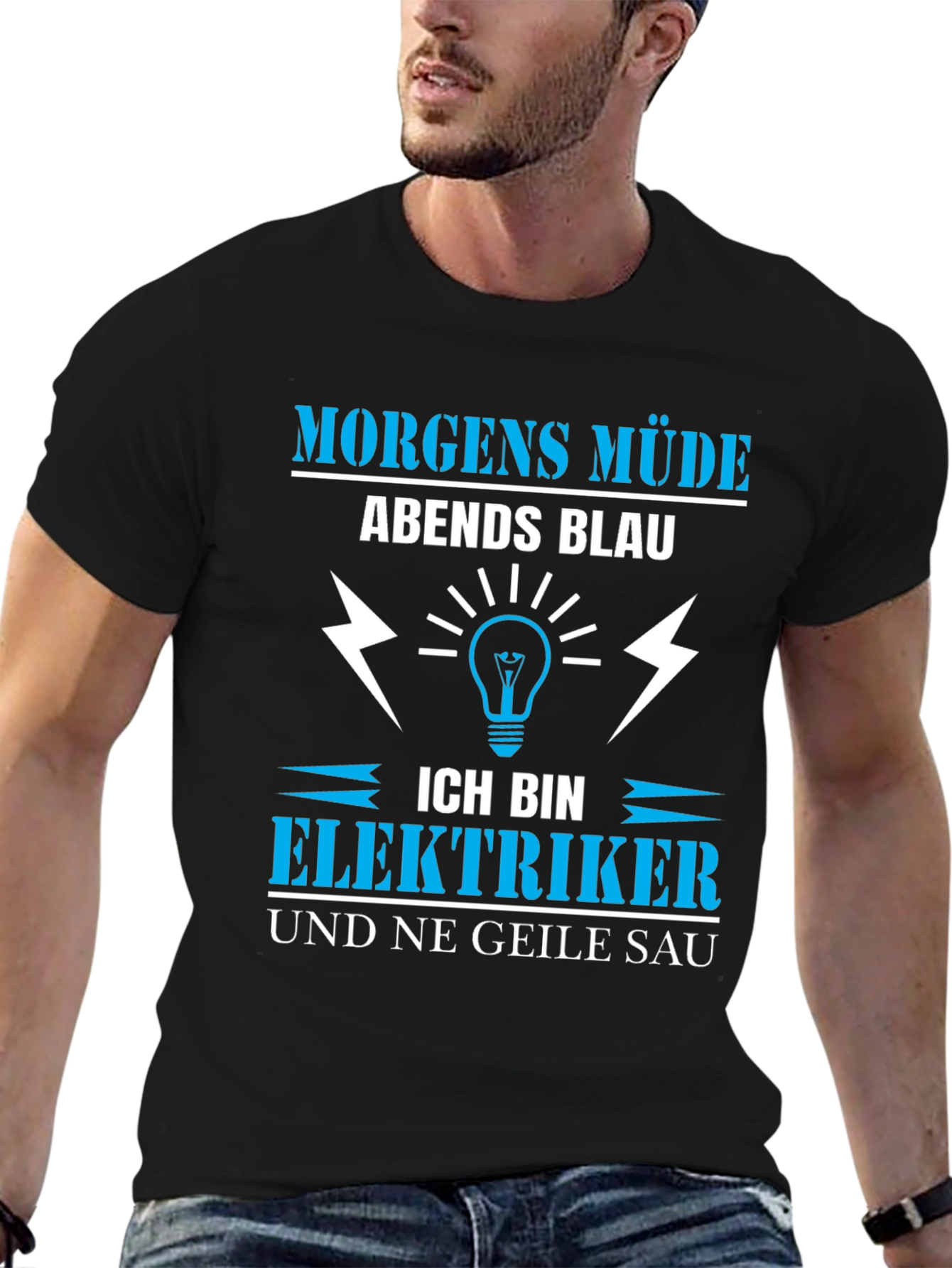 Black Electrician T-Shirt: Funny German Slogan view 6