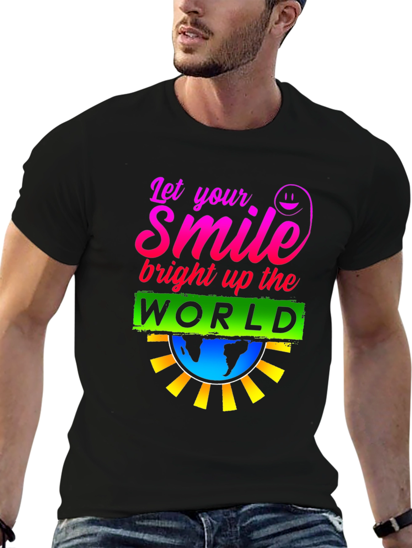 Black Smile World Graphic T-Shirt - Brighten Your Day view 6