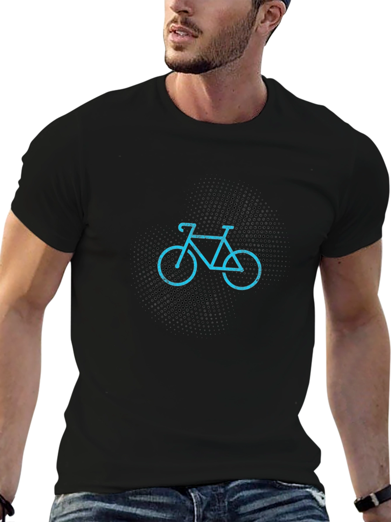 Black Cool Bicycle Graphic Print Men's Black T-Shirt view 6