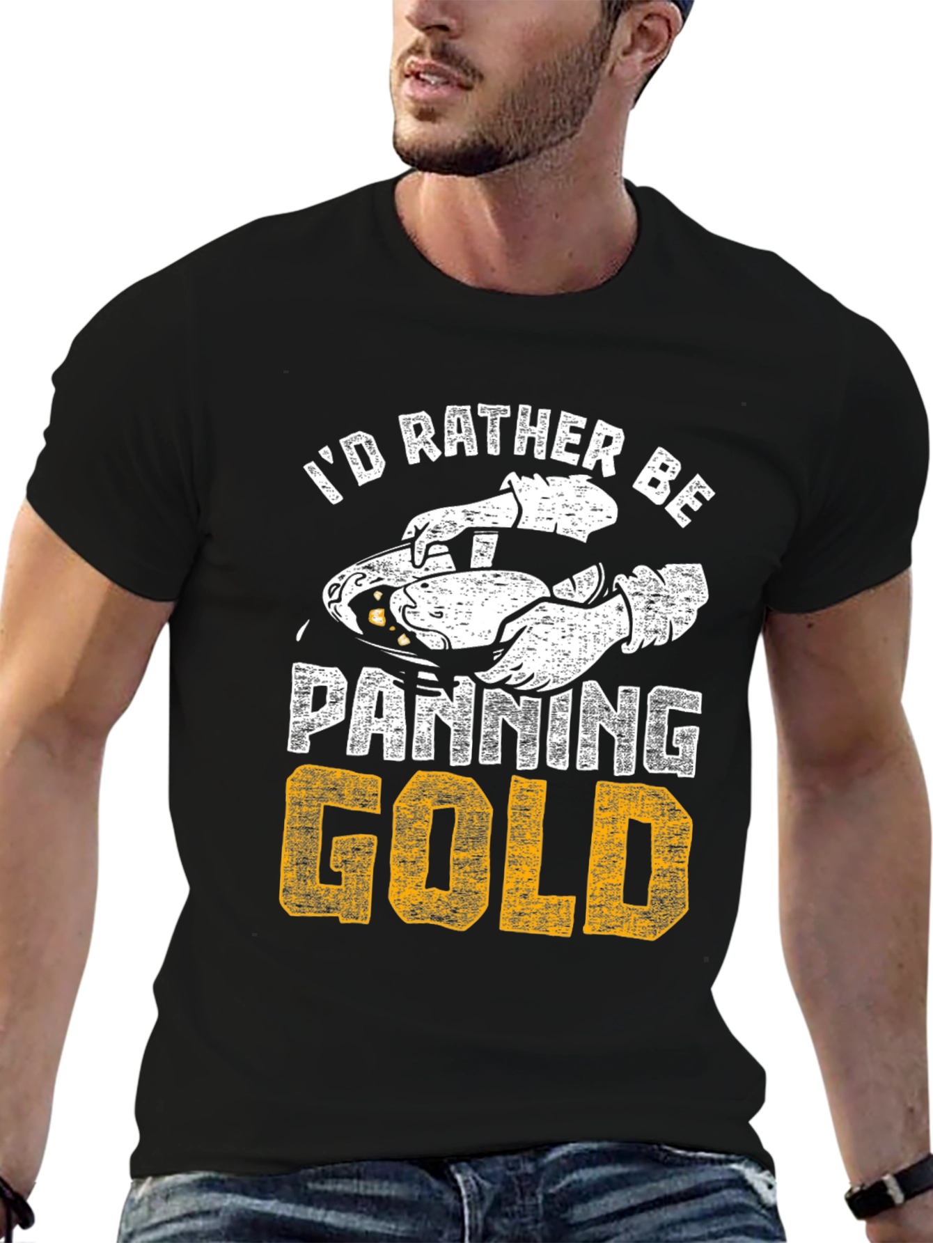 Black I'd Rather Be Panning Gold T-Shirt view 6
