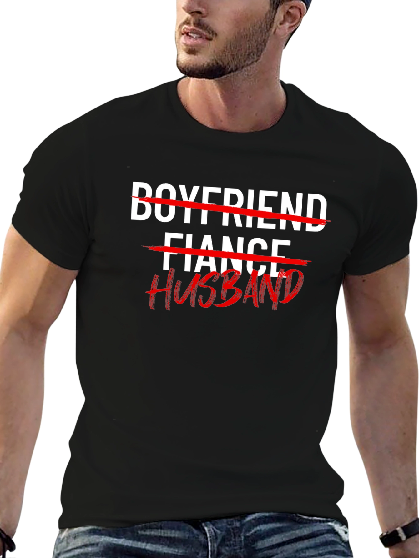Black Husband T-Shirt: Crossed Out Fiance & Boyfriend Tee view 6