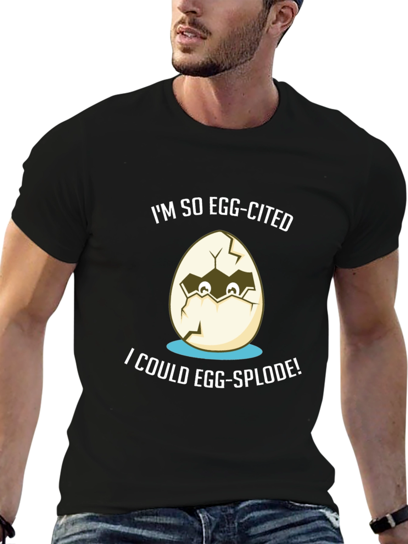 Black Egg-cited T-Shirt: Funny Graphic Tee view 6