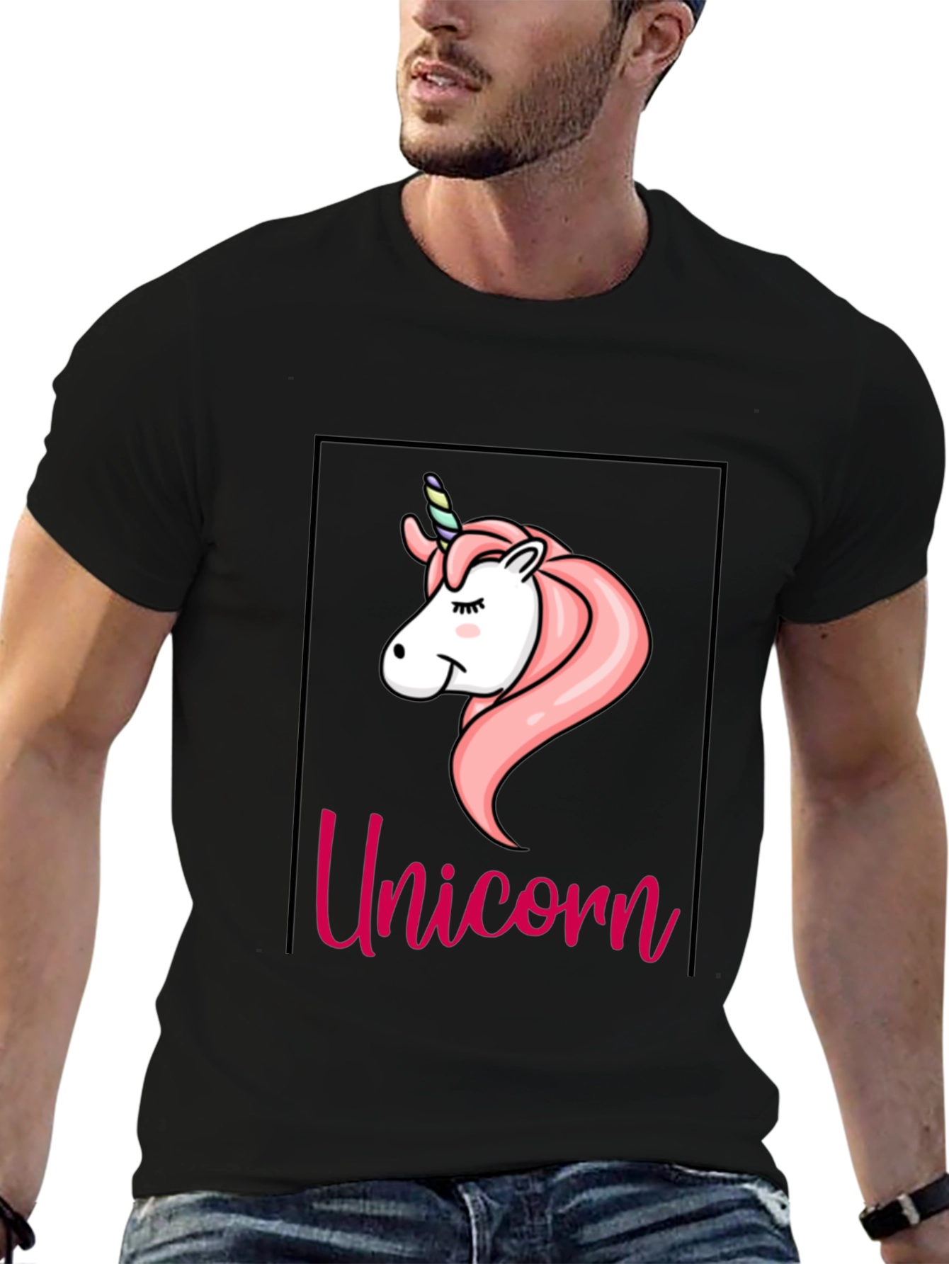 Black Unicorn Graphic Tee - Black Cotton T-Shirt view 6