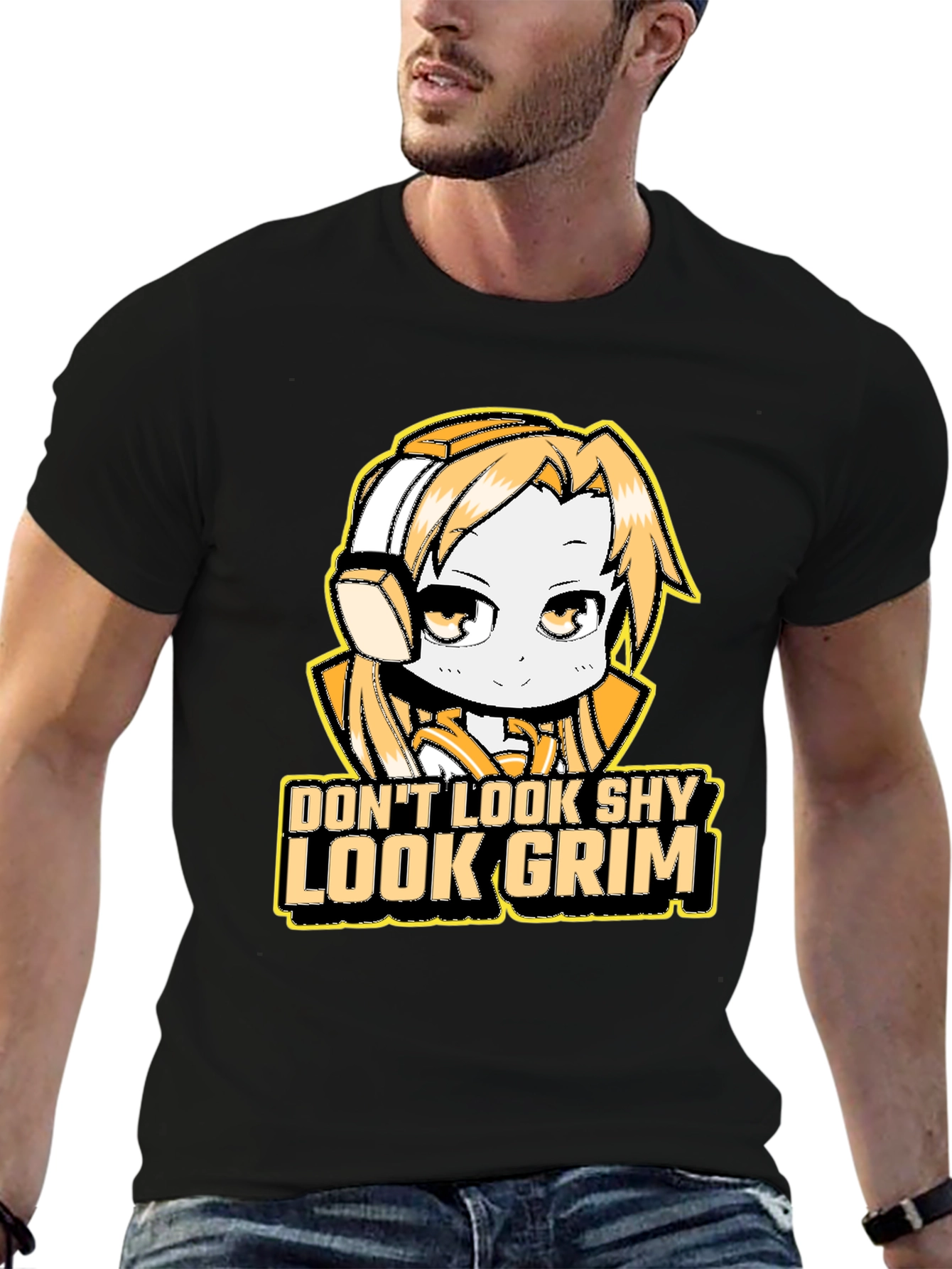 Black Don't Look Shy Look Grim Graphic T-Shirt view 6