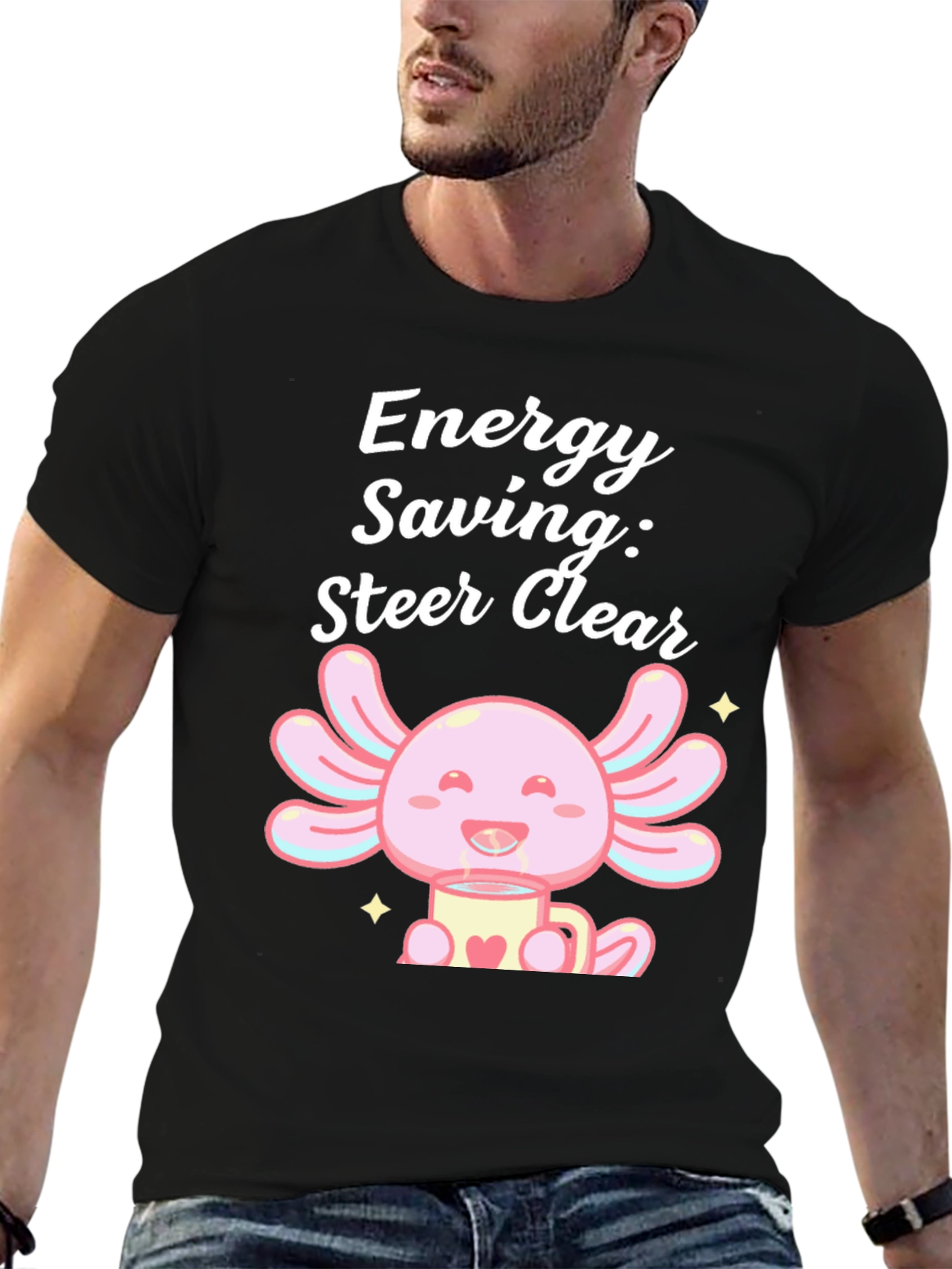 Black Energy Saving Axolotl Black T-Shirt view 6