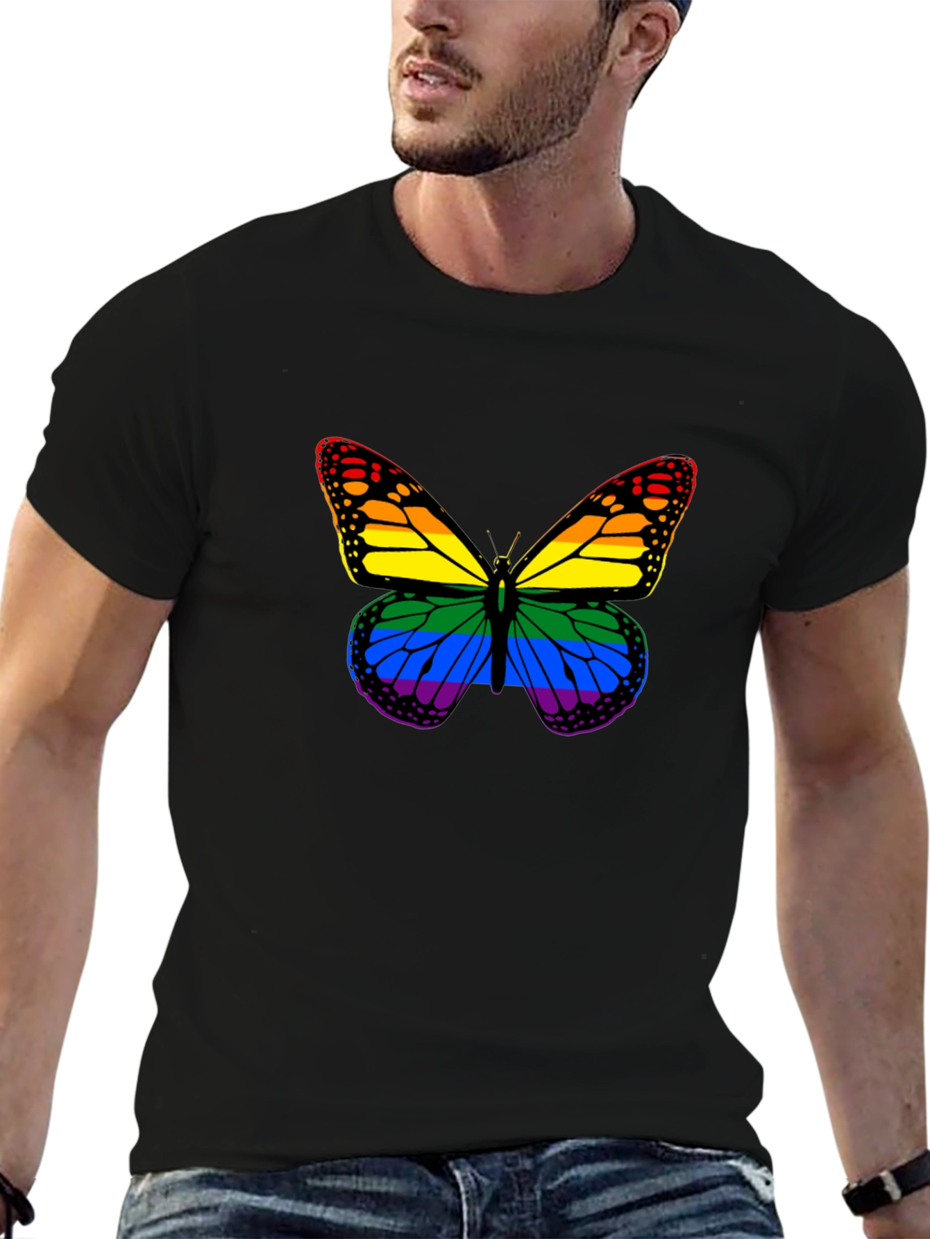 Black Rainbow Butterfly Graphic T-Shirt view 6