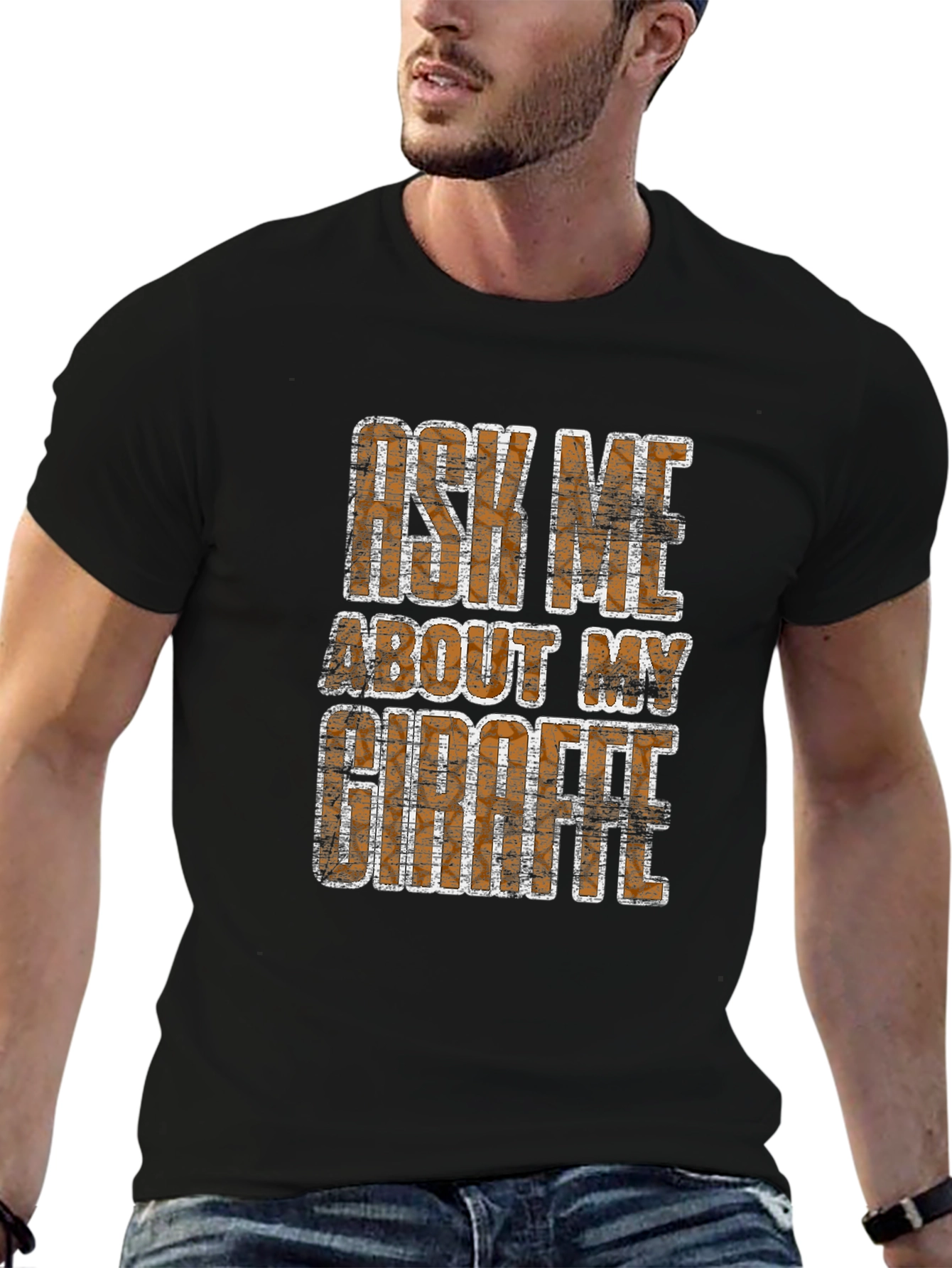Black Ask Me About My Giraffe T-Shirt - Novelty Graphic Tee view 6