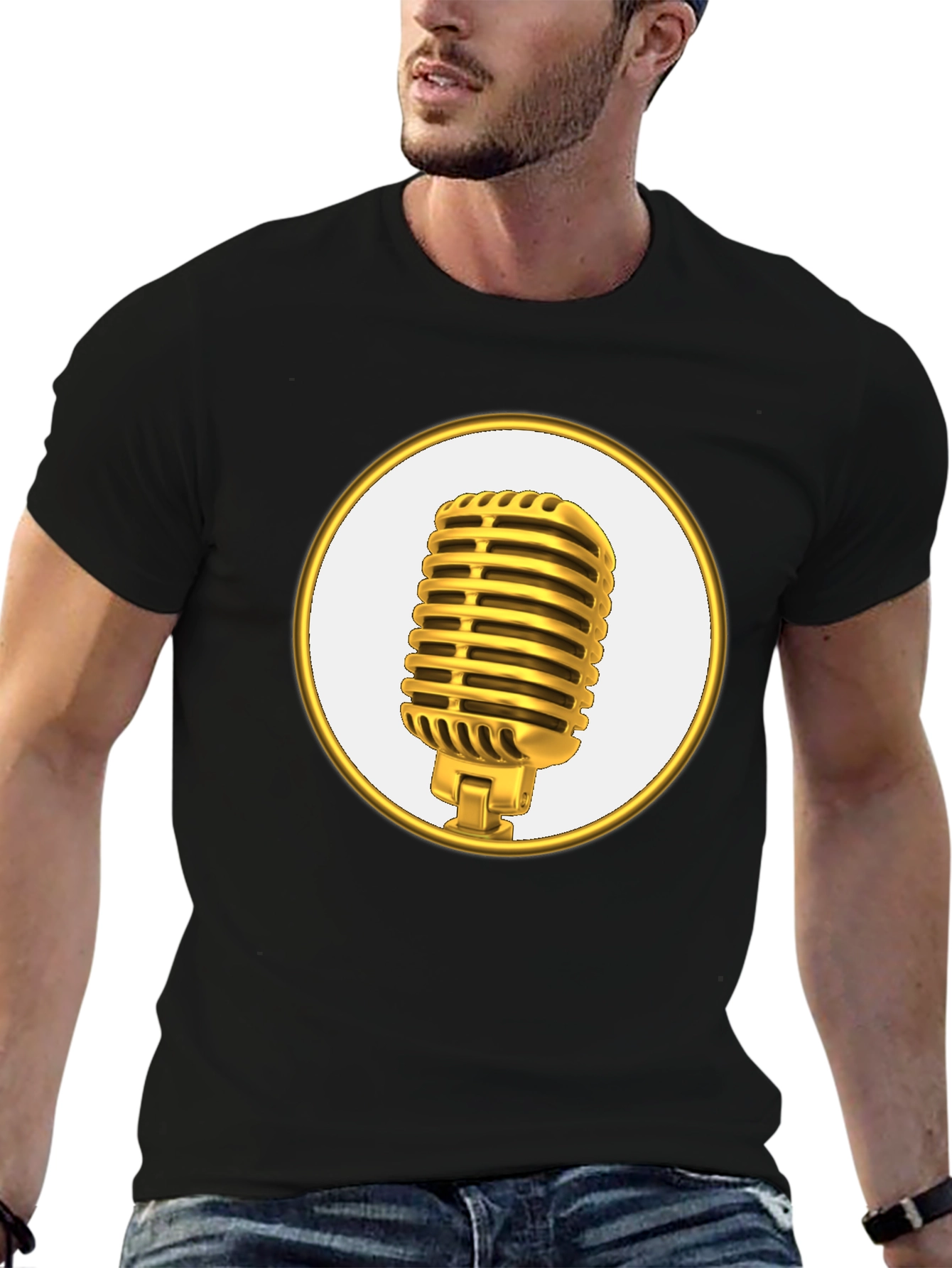 Black Retro Microphone Graphic Tee - Black Cotton Blend Shirt view 6