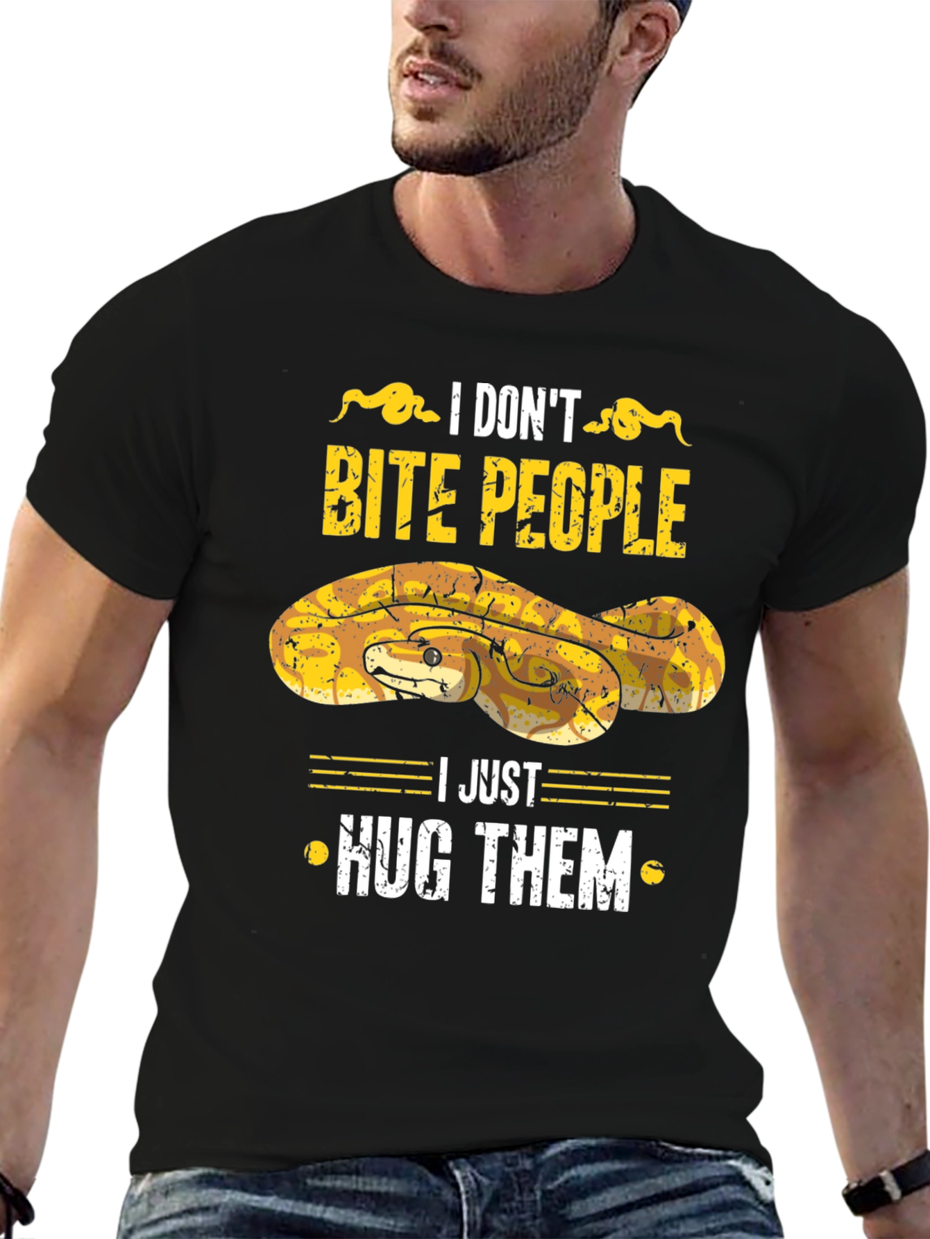 Black Funny Snake Hugs T-Shirt - I Don't Bite People view 6