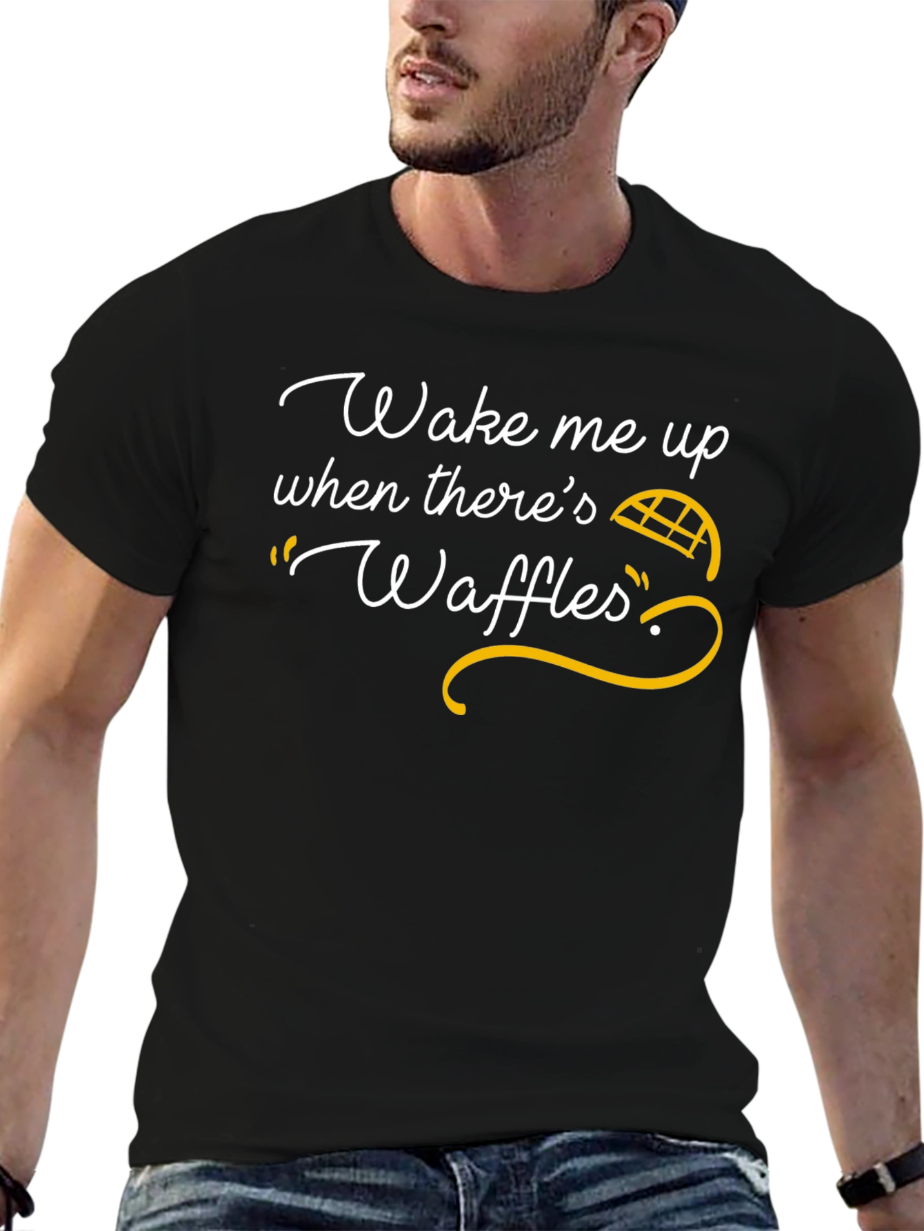 Black Wake Me Up Waffles T-Shirt view 6
