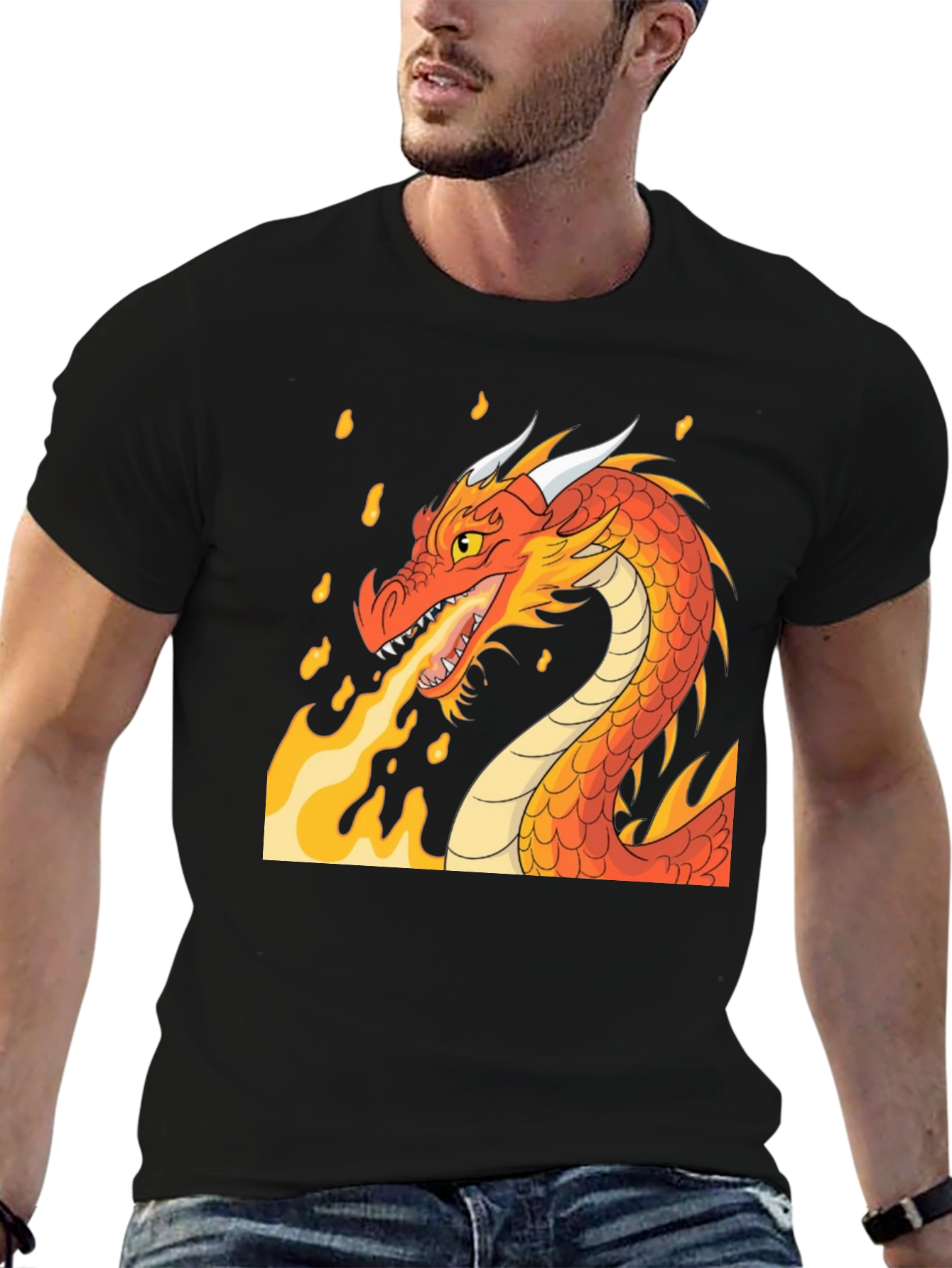 Black Fiery Dragon Graphic T-Shirt view 6