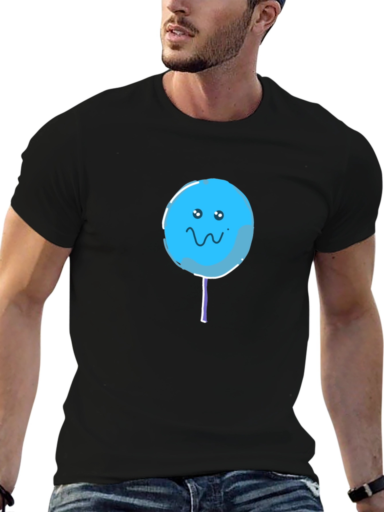 Black Sad Lollipop Graphic Black T-Shirt view 6