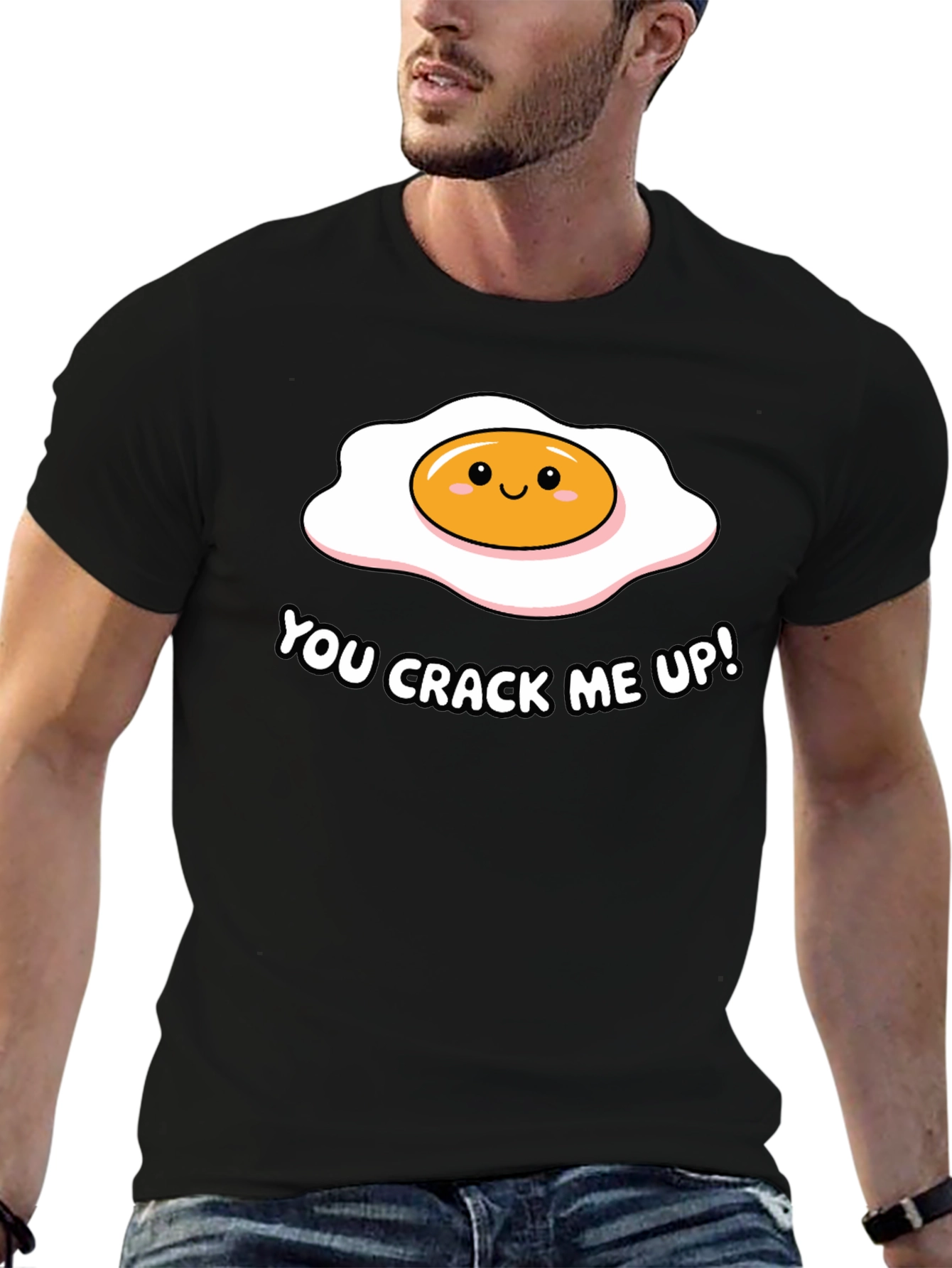 Black Funny You Crack Me Up Egg Pun T-Shirt view 6