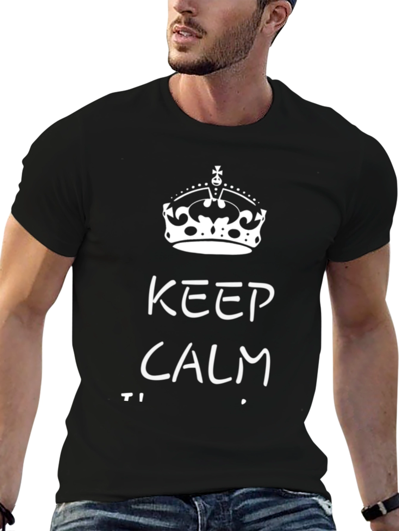 Black Keep Calm Graphic Tee - Black Casual T-Shirt view 6