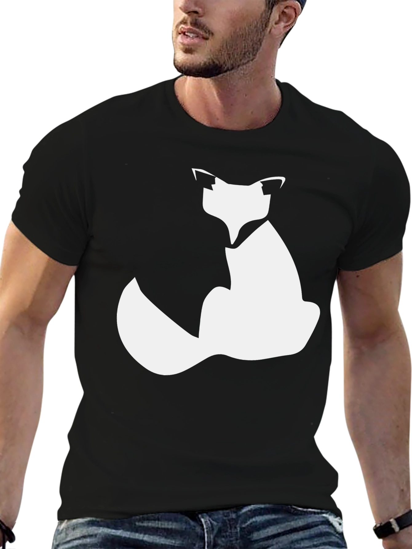 Black Fox Silhouette Graphic Tee - Black Cotton Blend view 6