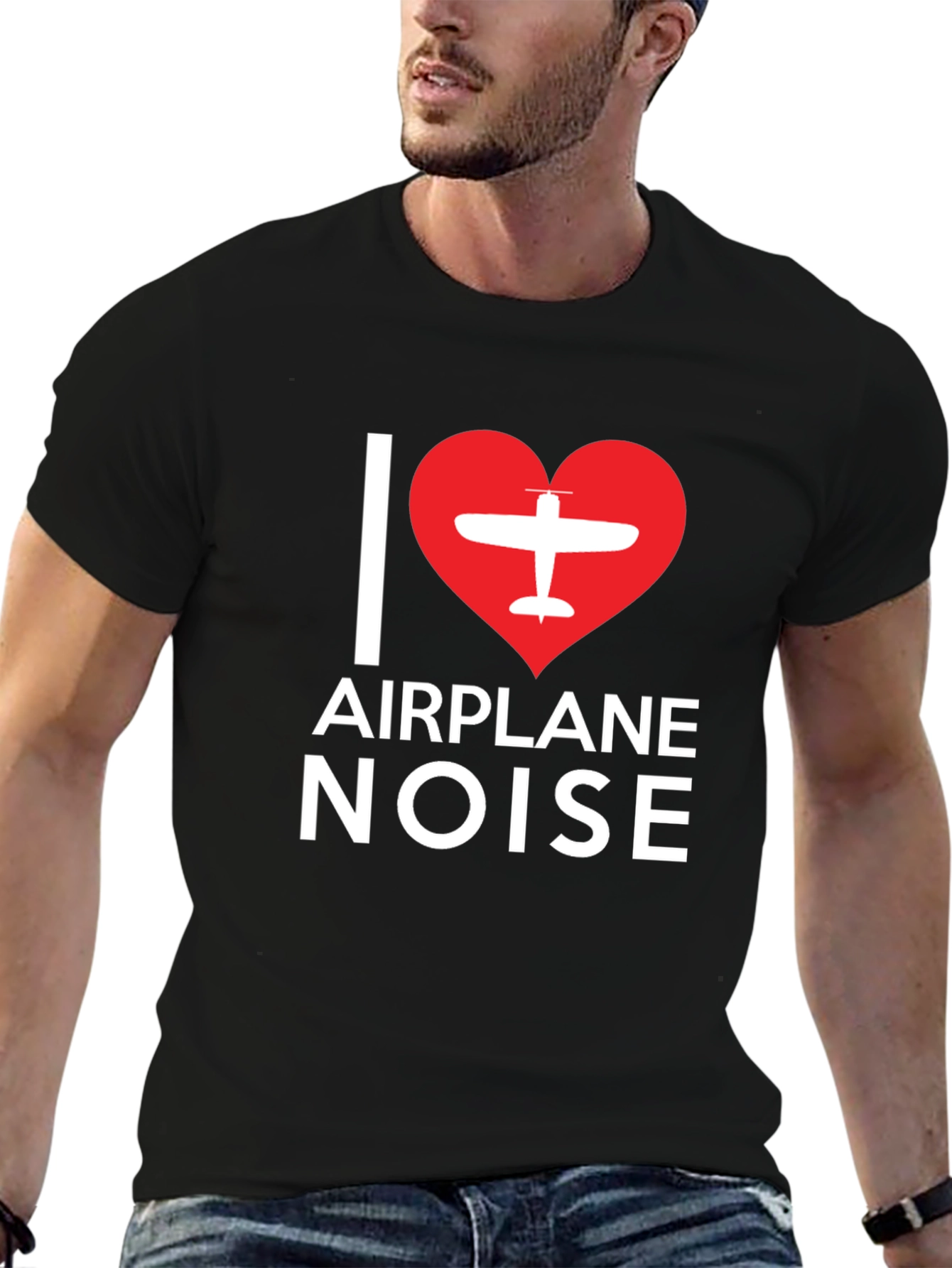 Black I Love Airplane Noise Black T-Shirt view 6