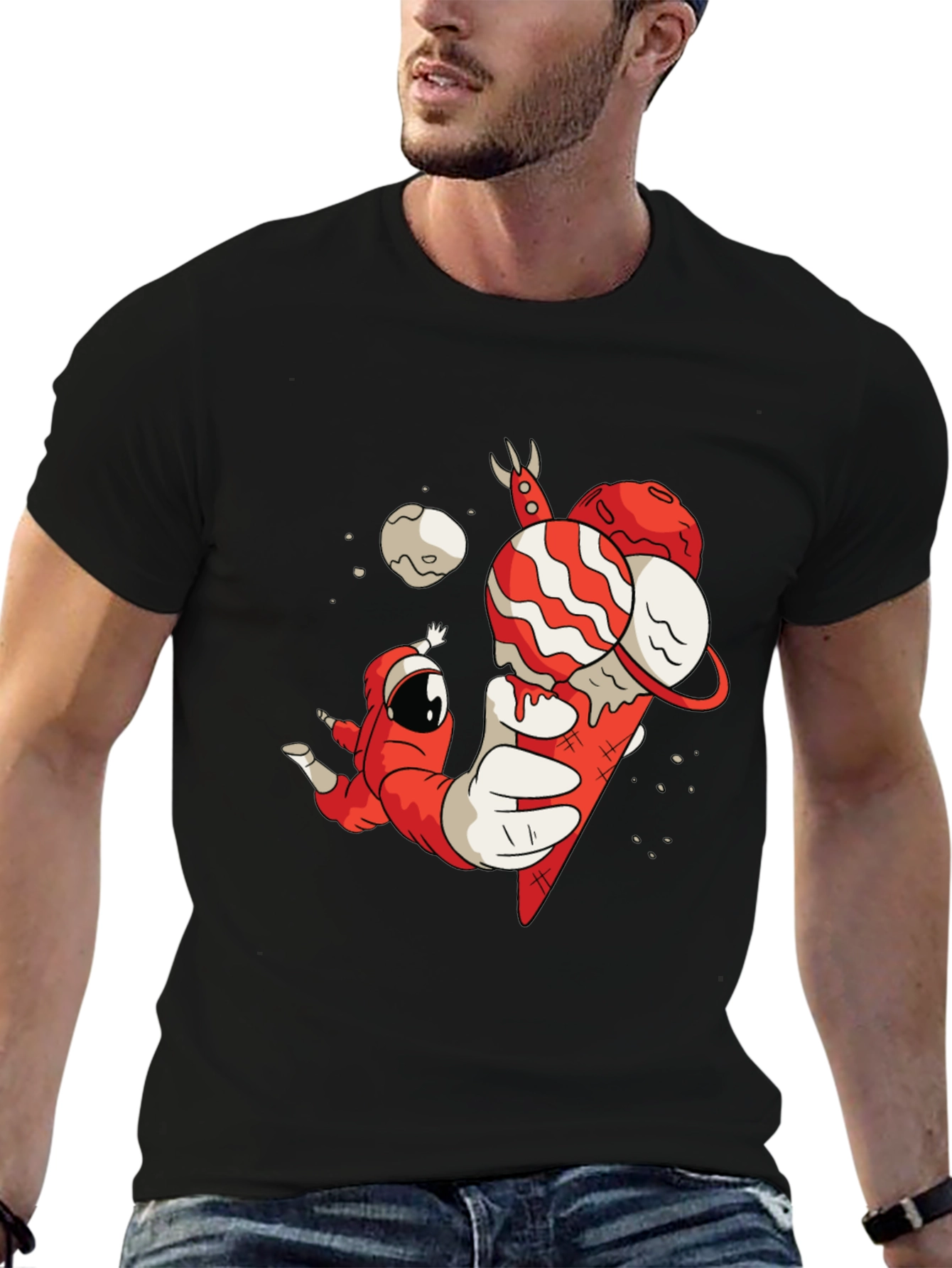 Black Astronaut Ice Cream Graphic Tee - Space Dessert Shirt view 6