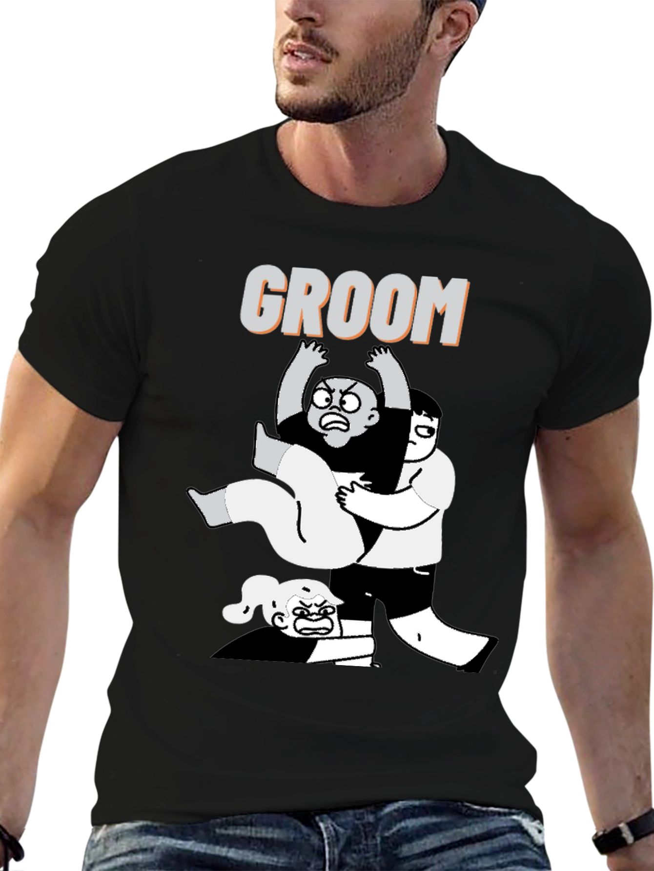 Black Funny Groom T-Shirt - Graphic Novel Style view 6