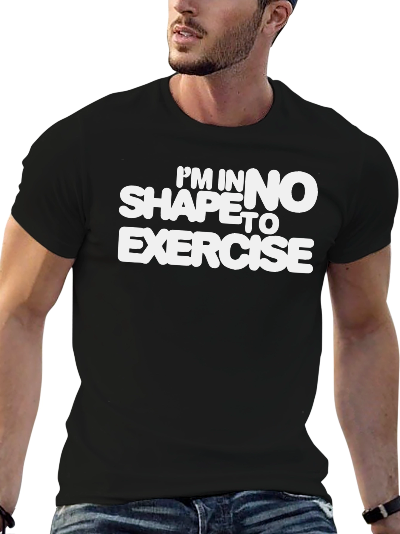 Black Funny 'No Shape To Exercise' Black T-Shirt view 6
