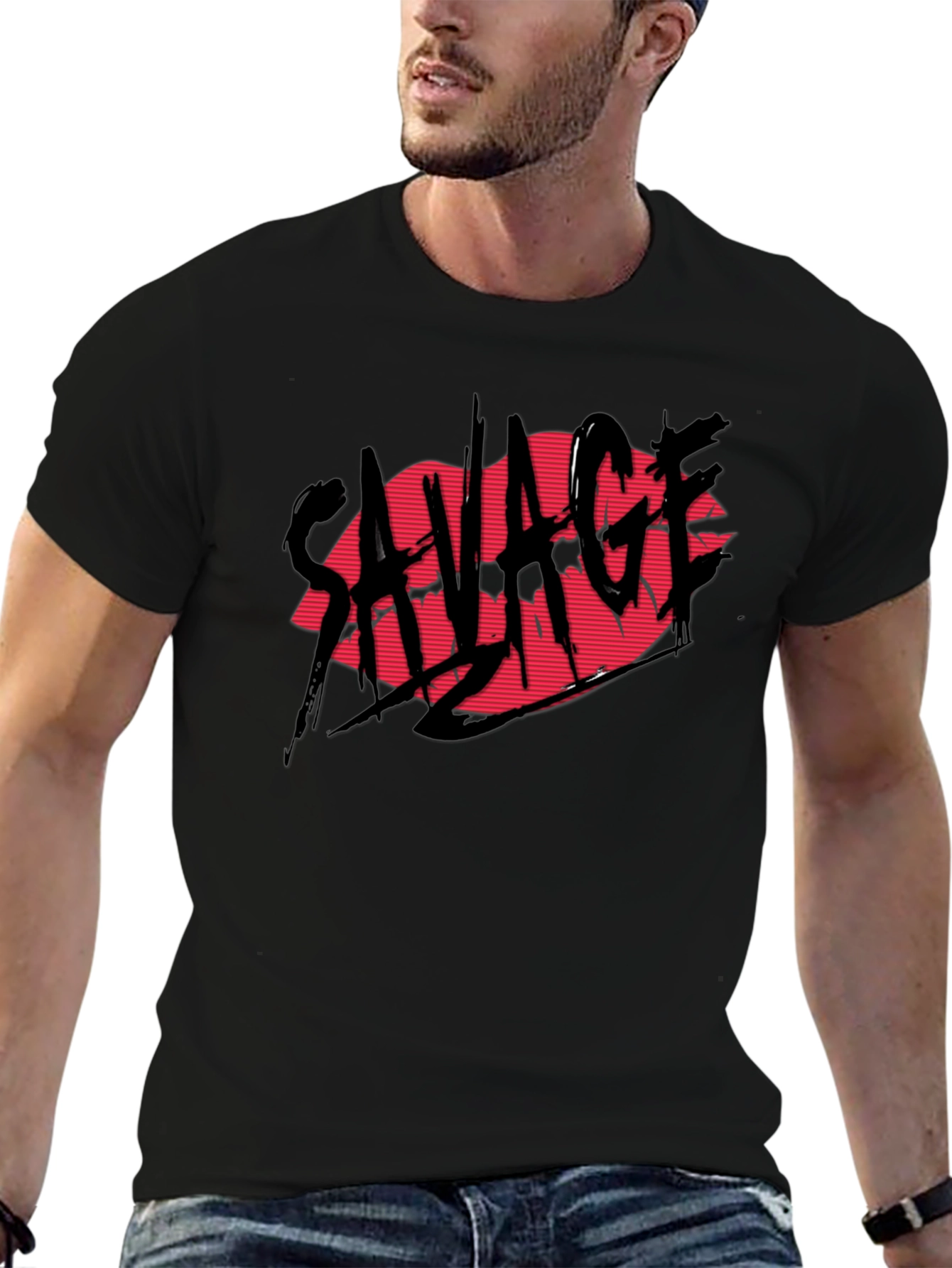 Black Savage Lips Graphic Black T-Shirt view 6