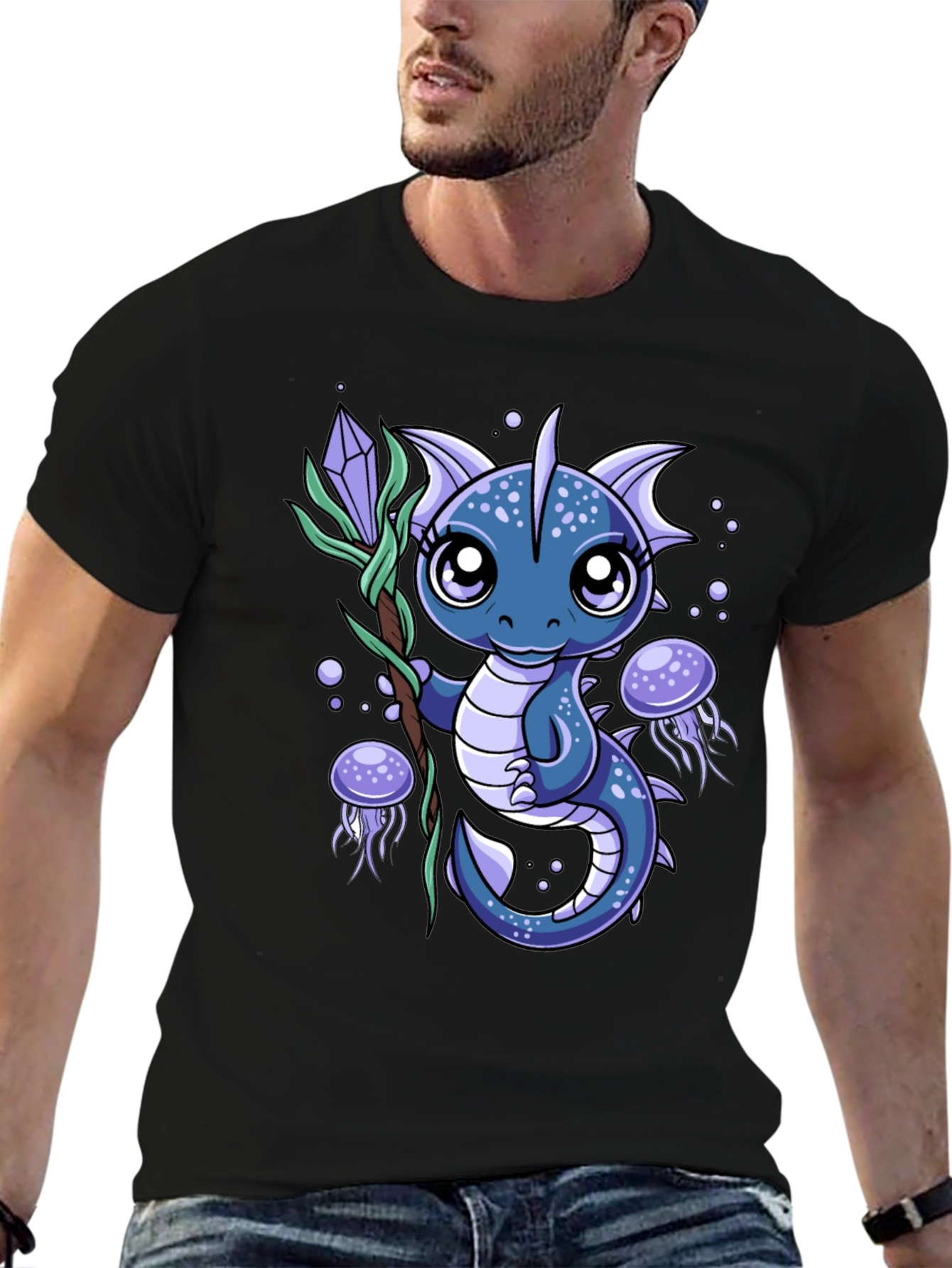 Black Cute Dragon Graphic Tee - Fantasy Creature Shirt view 6