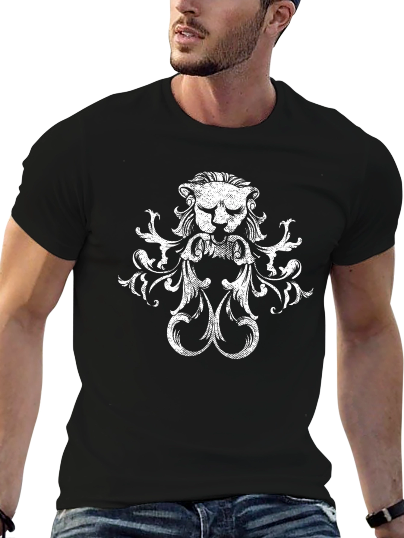 Black Lion Crest Graphic Tee - Black Cotton Blend Shirt view 6