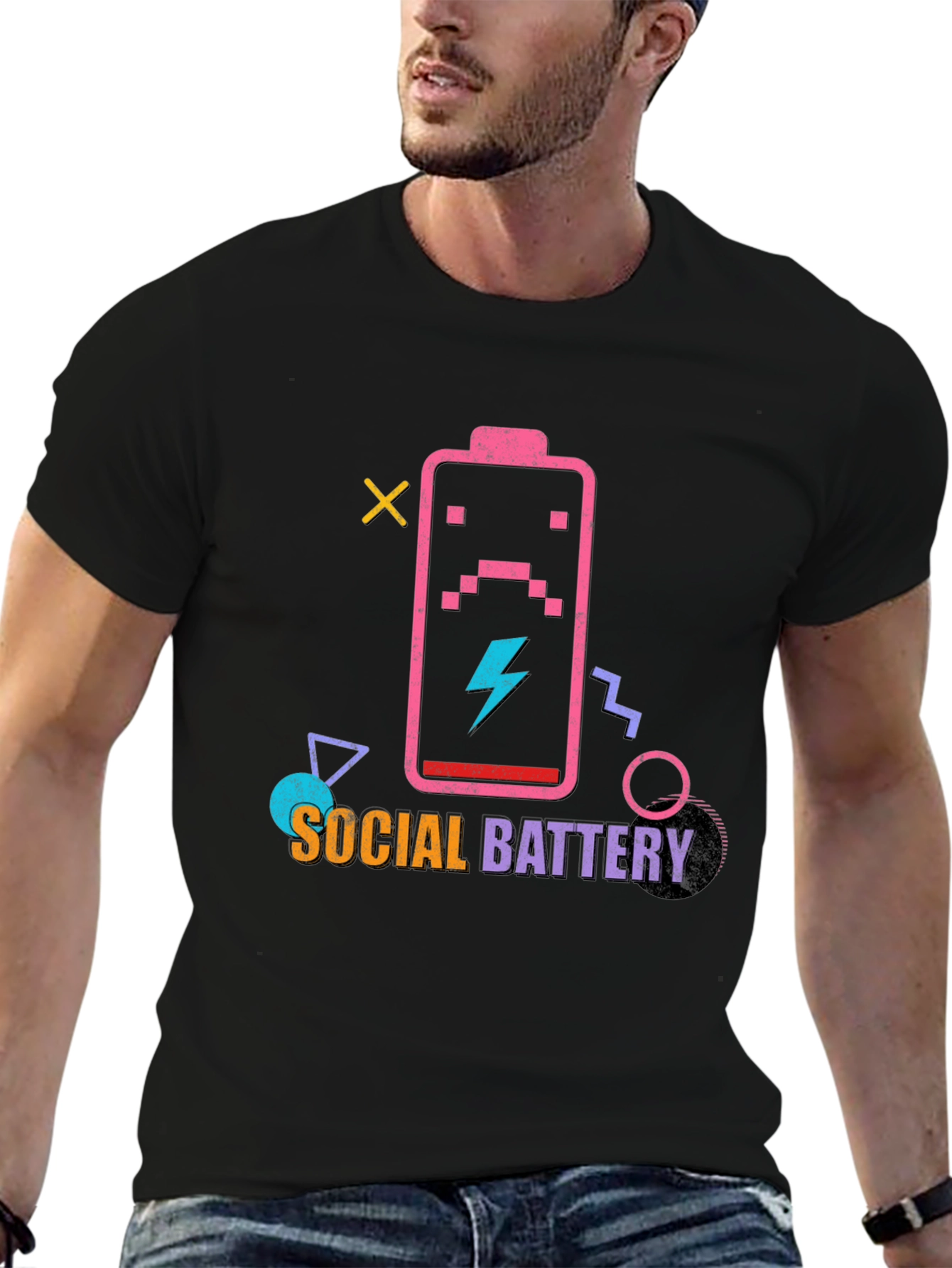 Black Social Battery Graphic T-Shirt view 6