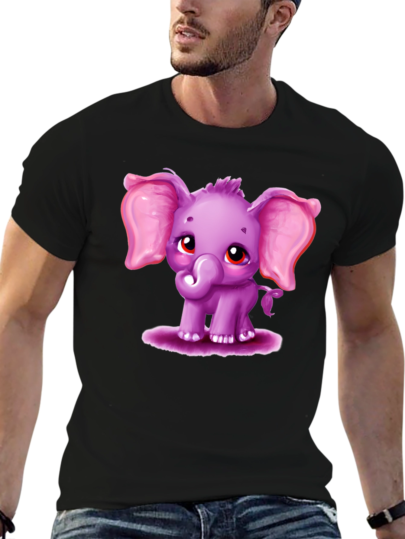 Black Cute Elephant Graphic Tee - Black Cotton Shirt view 6