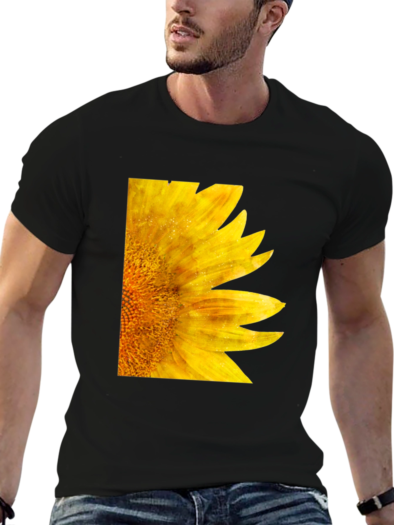 Black Sunflower Graphic Tee - Black Cotton Casual Shirt view 6