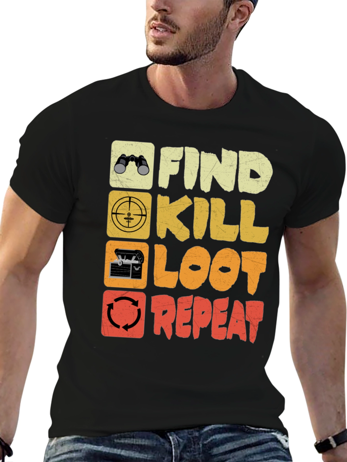 Black Find Kill Loot Repeat Gaming T-Shirt view 6