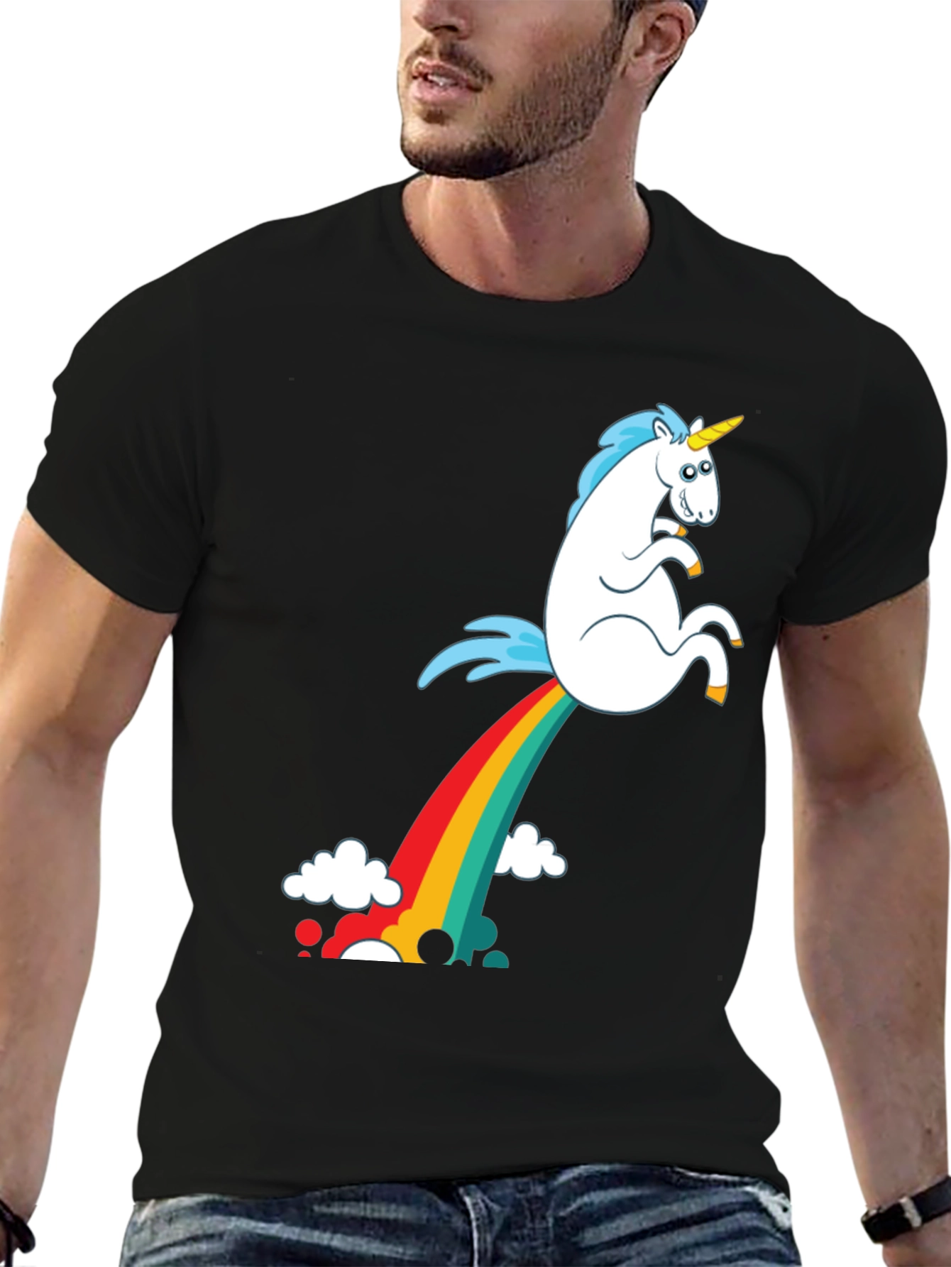 Black Rainbow Unicorn Poop T-Shirt - Funny Graphic Tee view 6