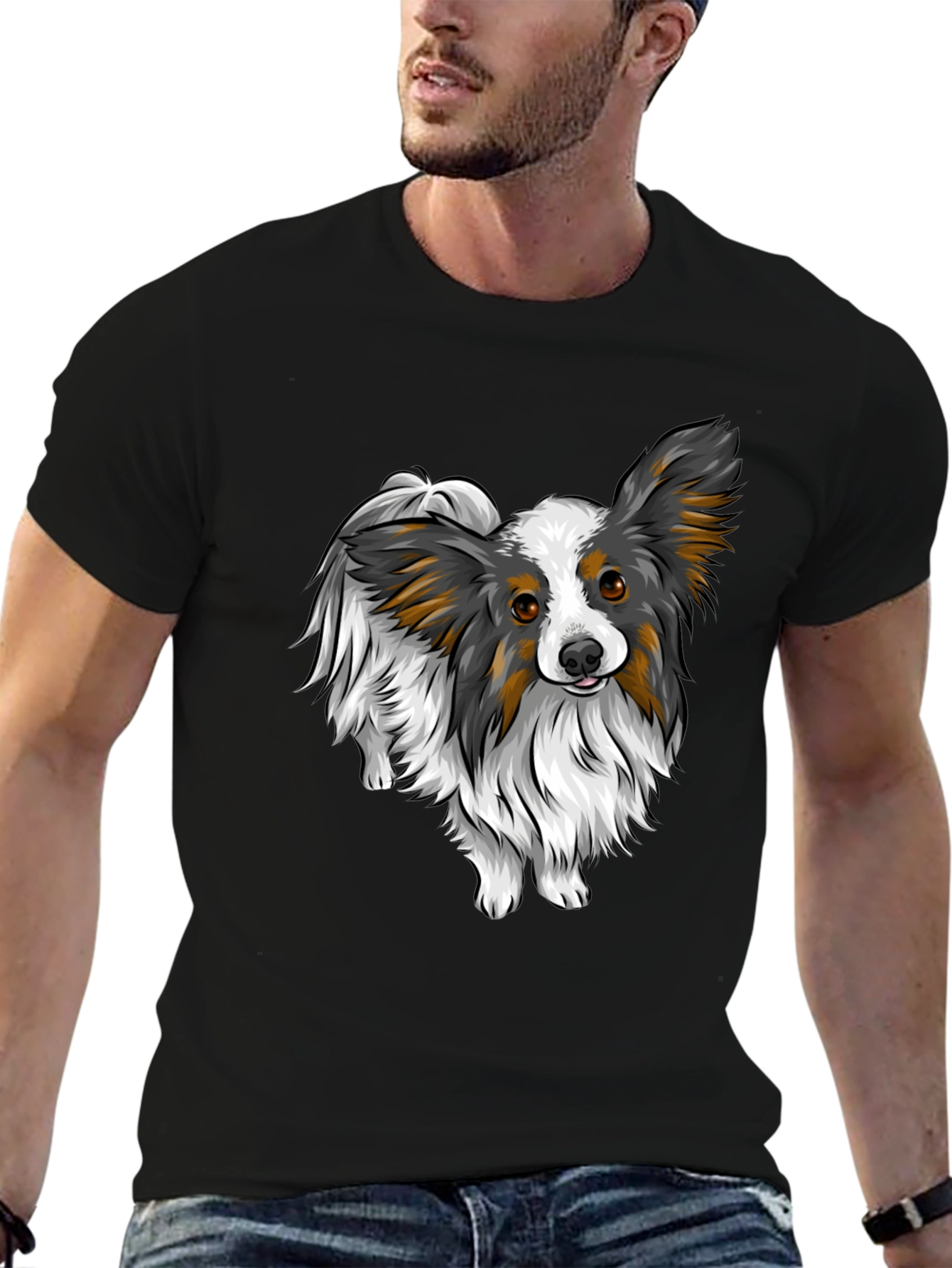 Black Papillon Dog Graphic Tee - Black Unisex Shirt view 6
