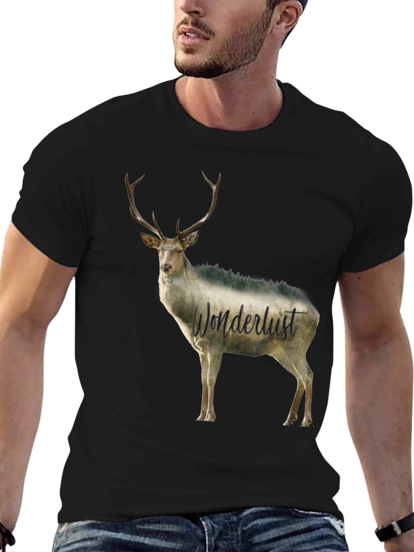 Black Wanderlust Deer Graphic Tee - Black Crew Neck view 6