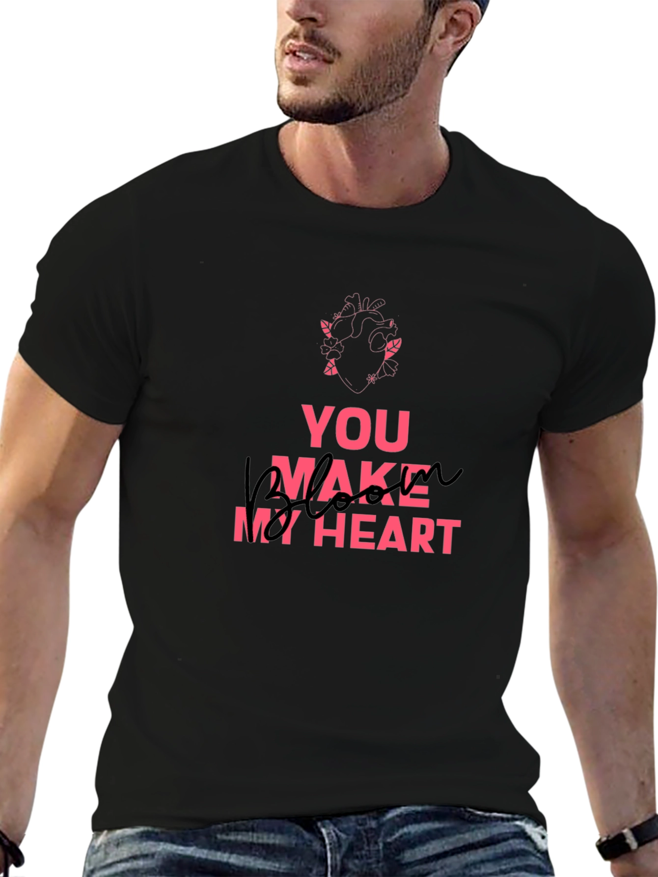 Black You Make My Heart Blossom Black Graphic Tee view 6