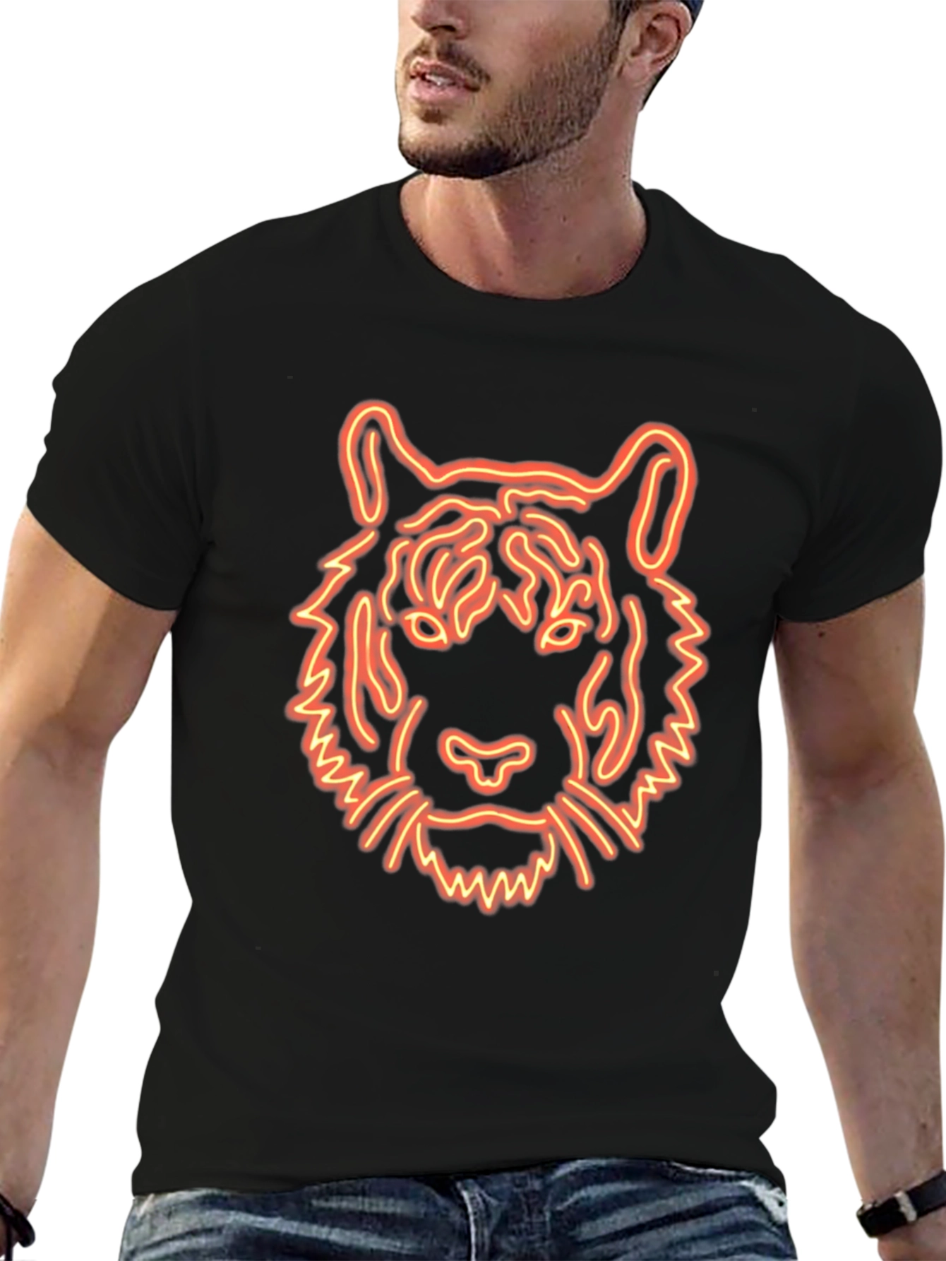 Black Neon Tiger Graphic Tee - Black Cotton T-Shirt view 6