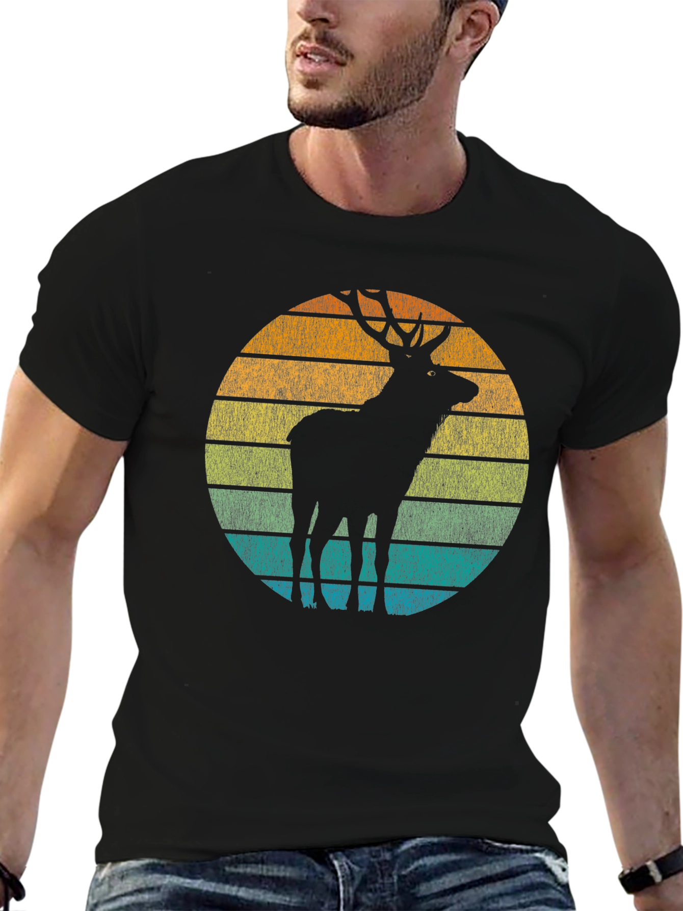 Black Retro Deer Silhouette Tee view 6