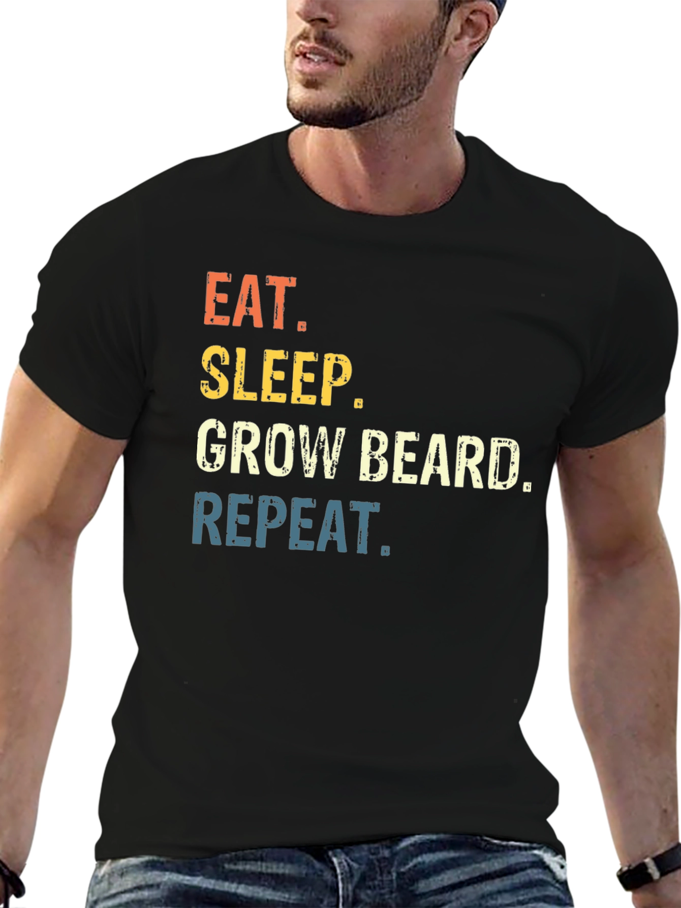 Black Eat Sleep Grow Beard Repeat Graphic T-Shirt view 6