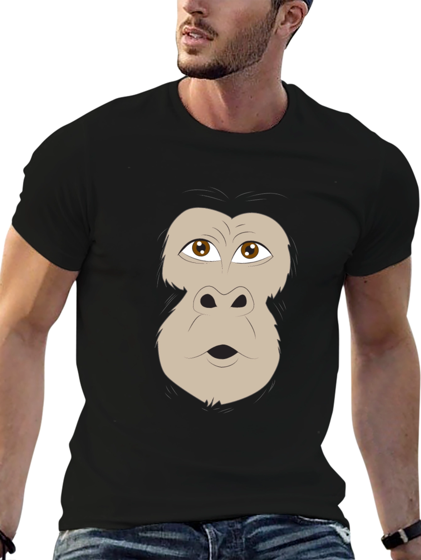Black Funny Gorilla Face Graphic Black T-Shirt view 6