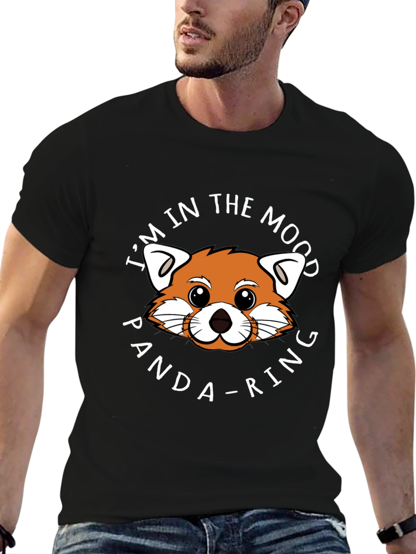 Black Funny Panda-Ring Mood Graphic T-Shirt view 6