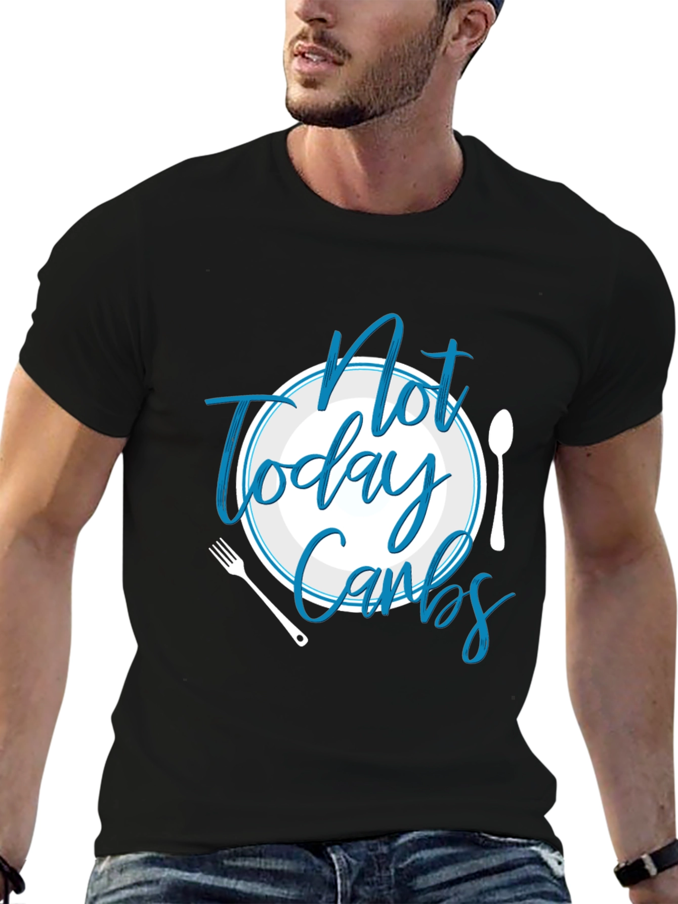 Black Funny "Not Today Carbs" Graphic T-Shirt view 6